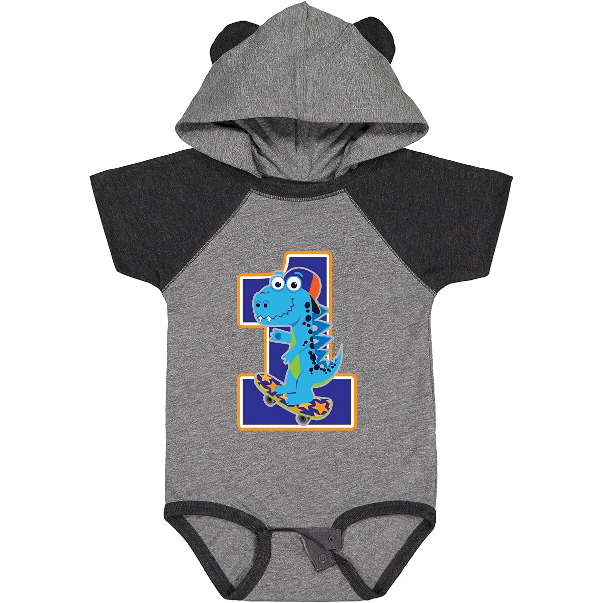 Inktastic Skateboarding 1st Birthday Boy Dinosaur Baby Bodysuit - Cute Dino Outfit for Toddler Boys Birthday Party & Photo Shoots