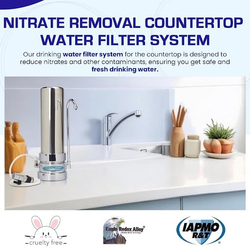 Premium Nitrate Removal Countertop Water Filter System - Stainless Steel Design with Single Cartridge | Crystal Quest | Perfect for Home, Office & RV Use