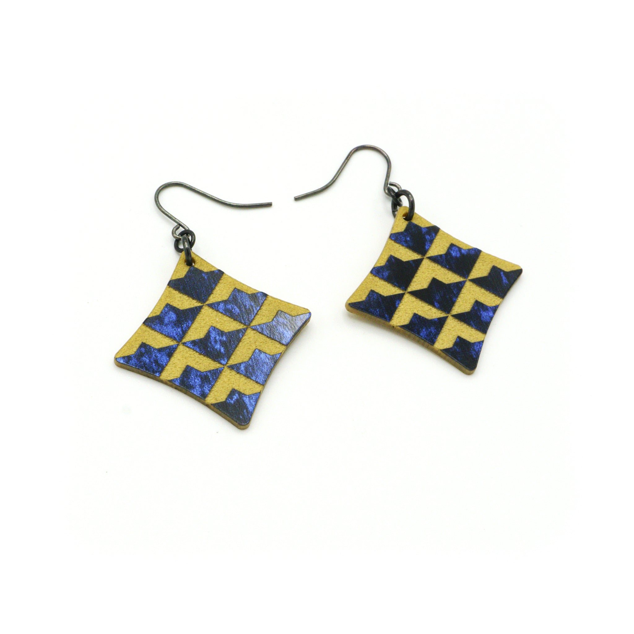 Concave Diamond Acrylic Earrings - Celestial Blue & Gold | Trendy Dangle Drop Earrings for Women, Perfect for Parties, Weddings & Everyday Wear