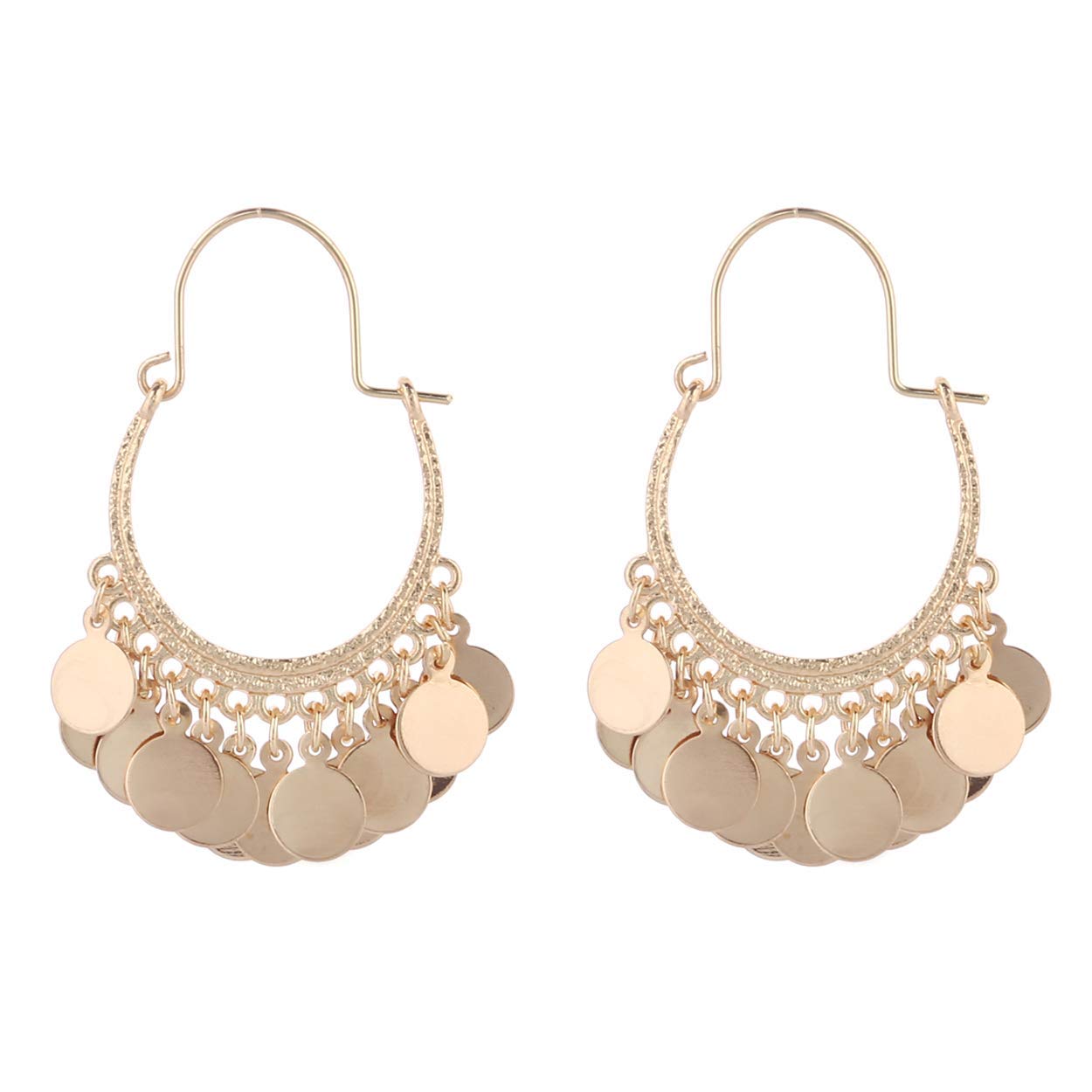 Boho Coin Dangle Hoop Earrings for Women - Lightweight Gold & Silver Bohemian Chandelier Drop Earrings - Round or V Shape Statement Jewelry - Perfect for Festivals, Parties & Everyday Wear - Gift Box Included
