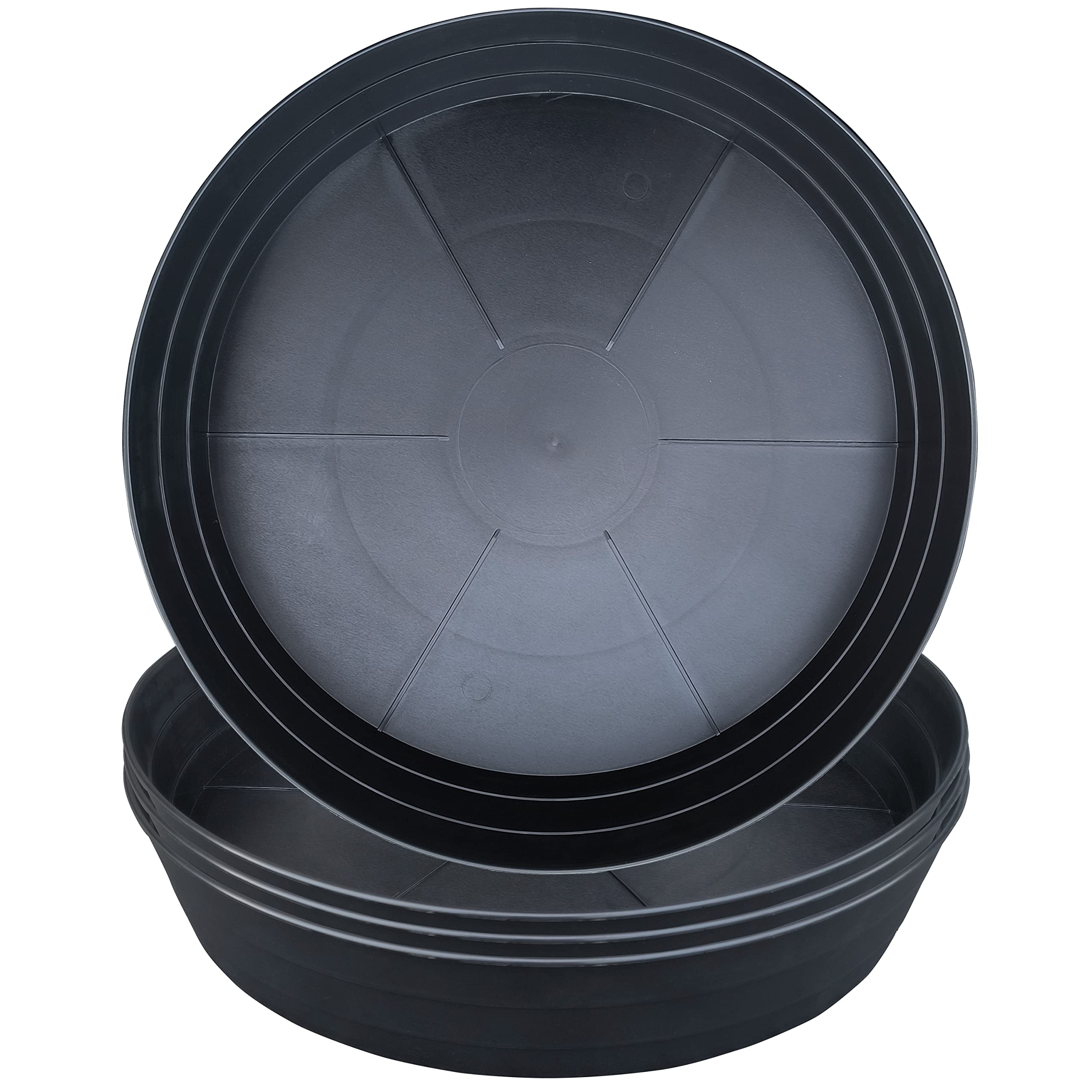10/12/14/16/18/20/25 Inch Extra-Deep Plant Saucers - 4 Pack Heavy Duty Plastic Drainage Trays for Indoor Flower Pots Without Holes - Black Water Catcher for Plant Pot Bases (10 Inch) - Perfect for Home Decor, Gardening & Protecting Floors from Water Damage