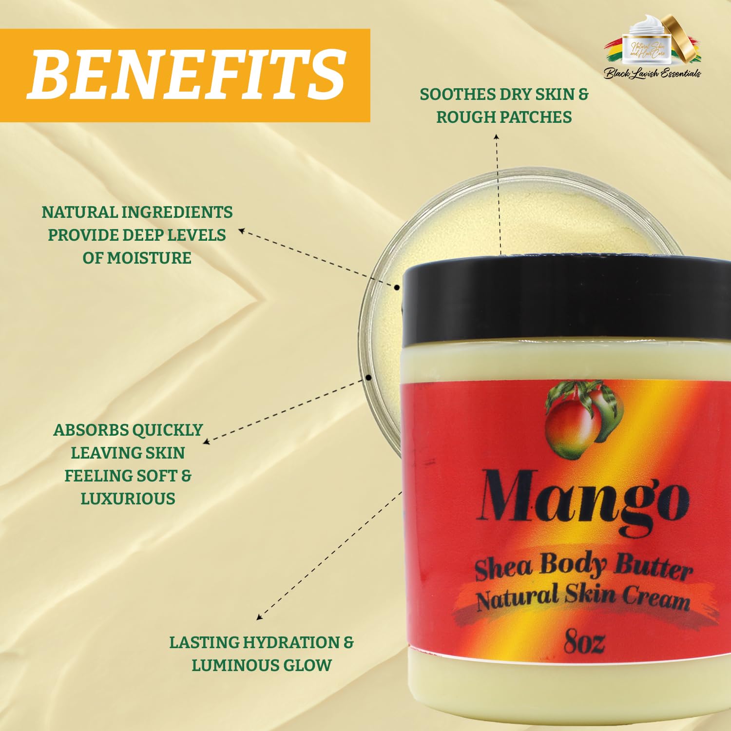 Ultra-Soft Shea Body Butter for Dry Skin - Natural Hydrating Lotion with Aloe Vera, Argan Oil & Rosehip Oil (Mango Scent, 8oz) | Deep Moisturizing Cream for Radiant Skin - Perfect for Daily Use, After Shower & Nighttime Skincare Routine