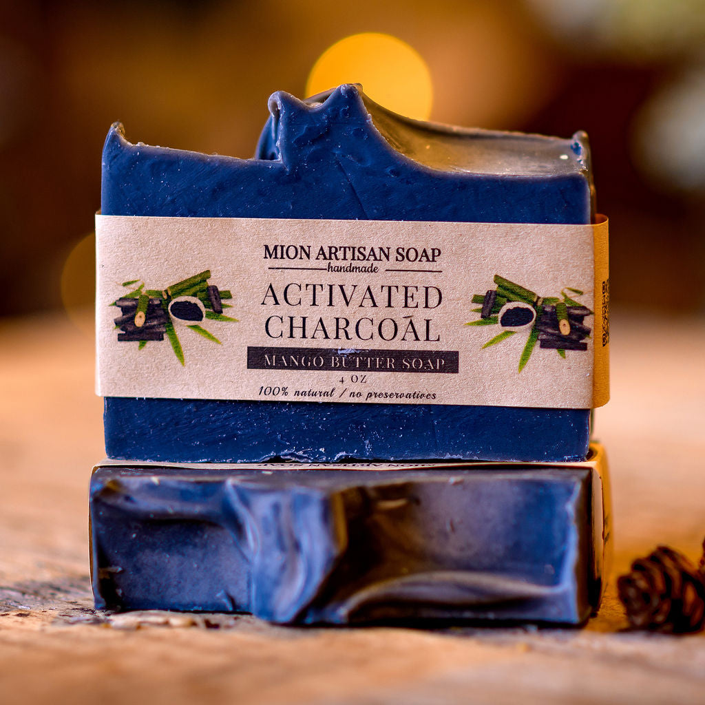 Organic Activated Charcoal & Mango Butter Soap Bar - Deep Cleansing, Detoxifying & Moisturizing for Acne-Prone & Sensitive Skin - Perfect for Daily Face & Body Wash, Travel & Eco-Friendly Bathroom