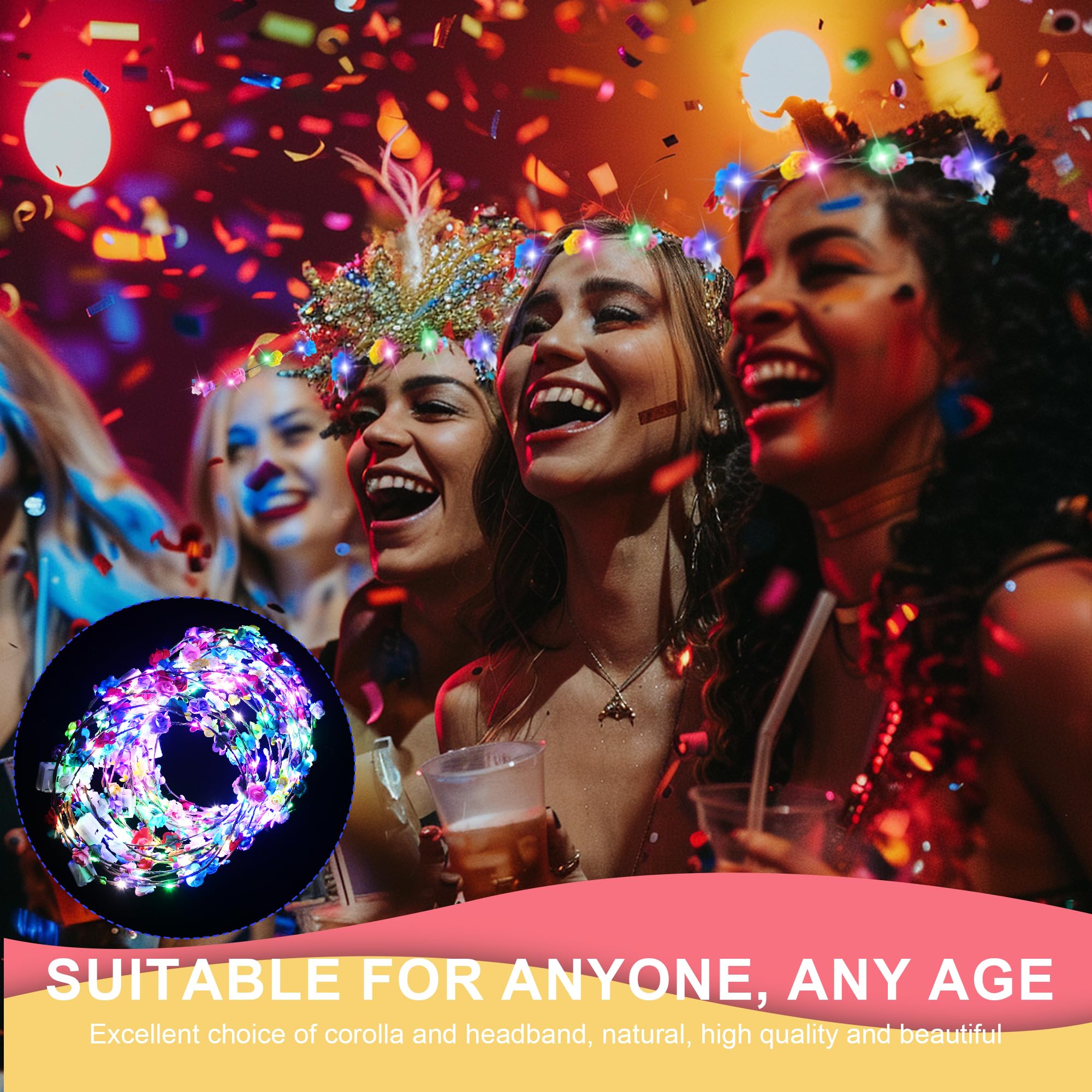 30 Pcs LED Flower Crown Headband - Glowing Floral Wreath for Women, Weddings, Halloween, Birthdays, Beach Parties & Christmas - Perfect for Role-Playing, Festivals, Concerts and Night Events