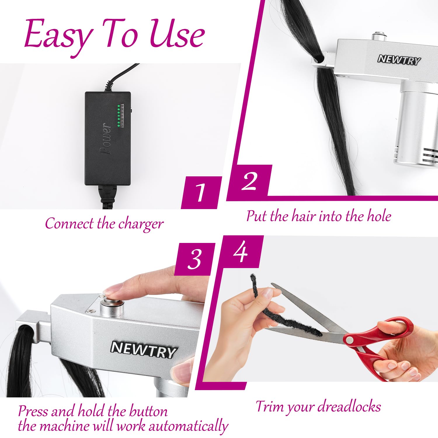 NEWTRY Automatic Dreadlocks Machine - Fast & Easy DIY Portable Loc Maker with Multiple Tools for Home & Salon Hair Styling