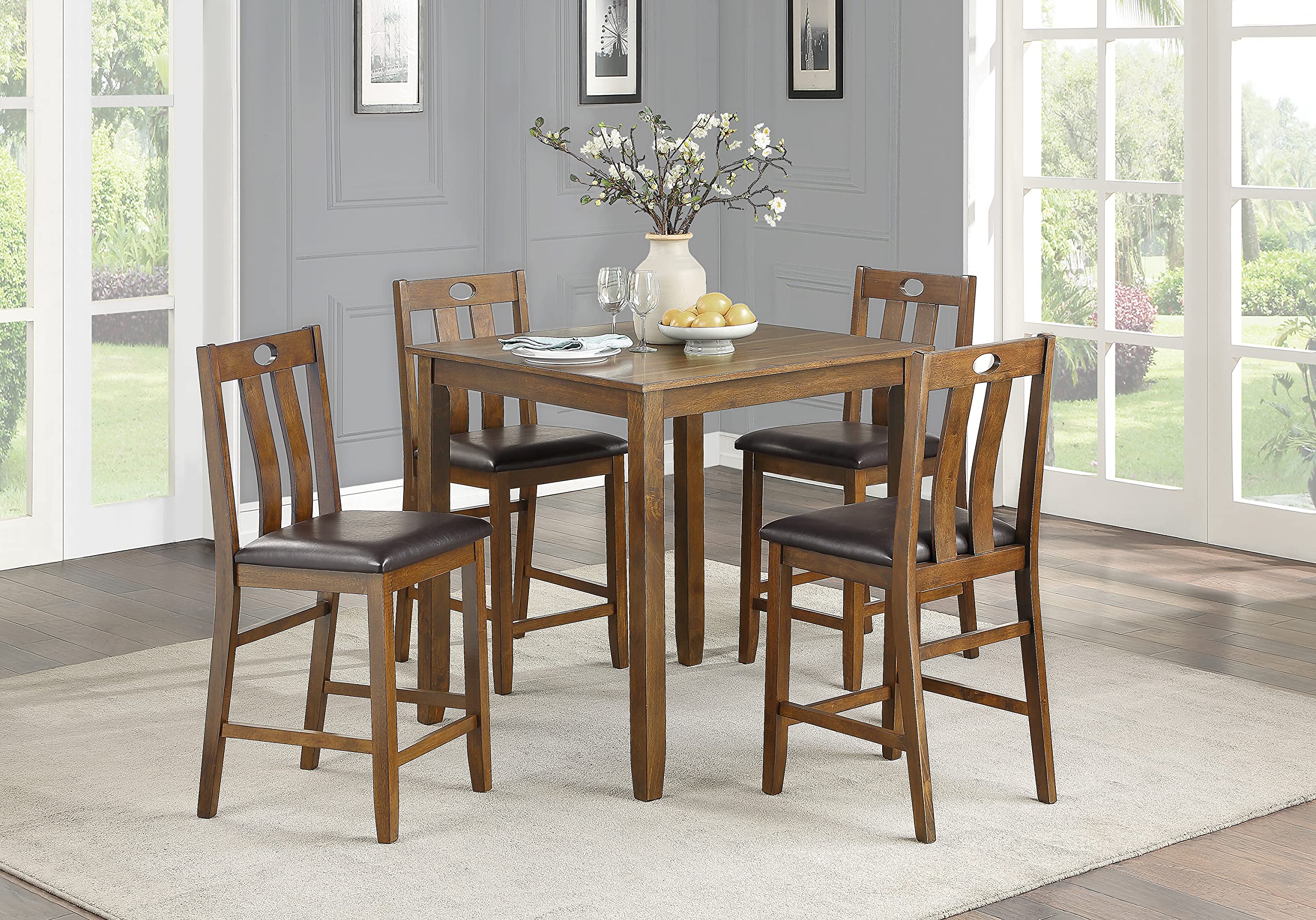 Lexicon Brookshire 5-Piece Counter Height Dining Set - Brown Wooden Bar Table & Stools for Kitchen, Breakfast Nook & Small Space Dining | Modern & Space-Saving Design