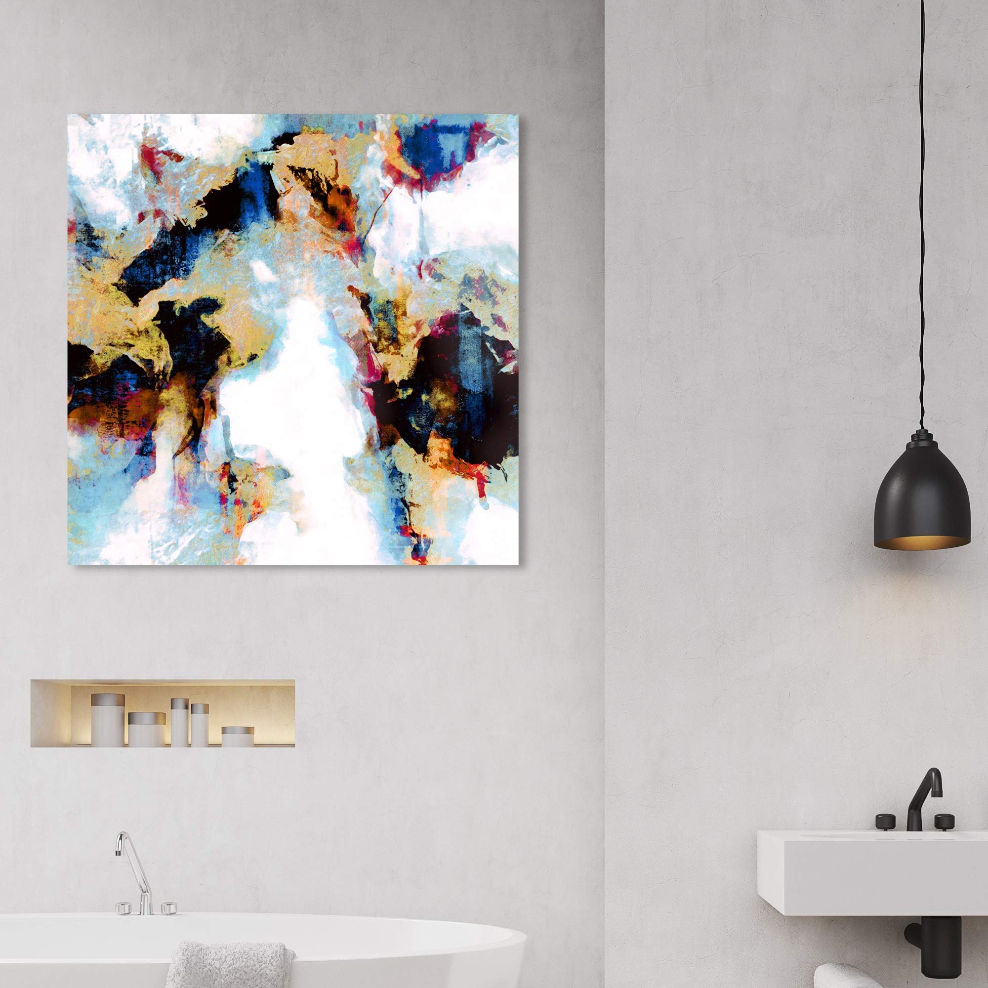 Abstract Wall Art Canvas Print 'Explosive Shades of City Lights' - 30x30 Inch Brown & Black Modern Home Decor Painting for Living Room, Bedroom & Office