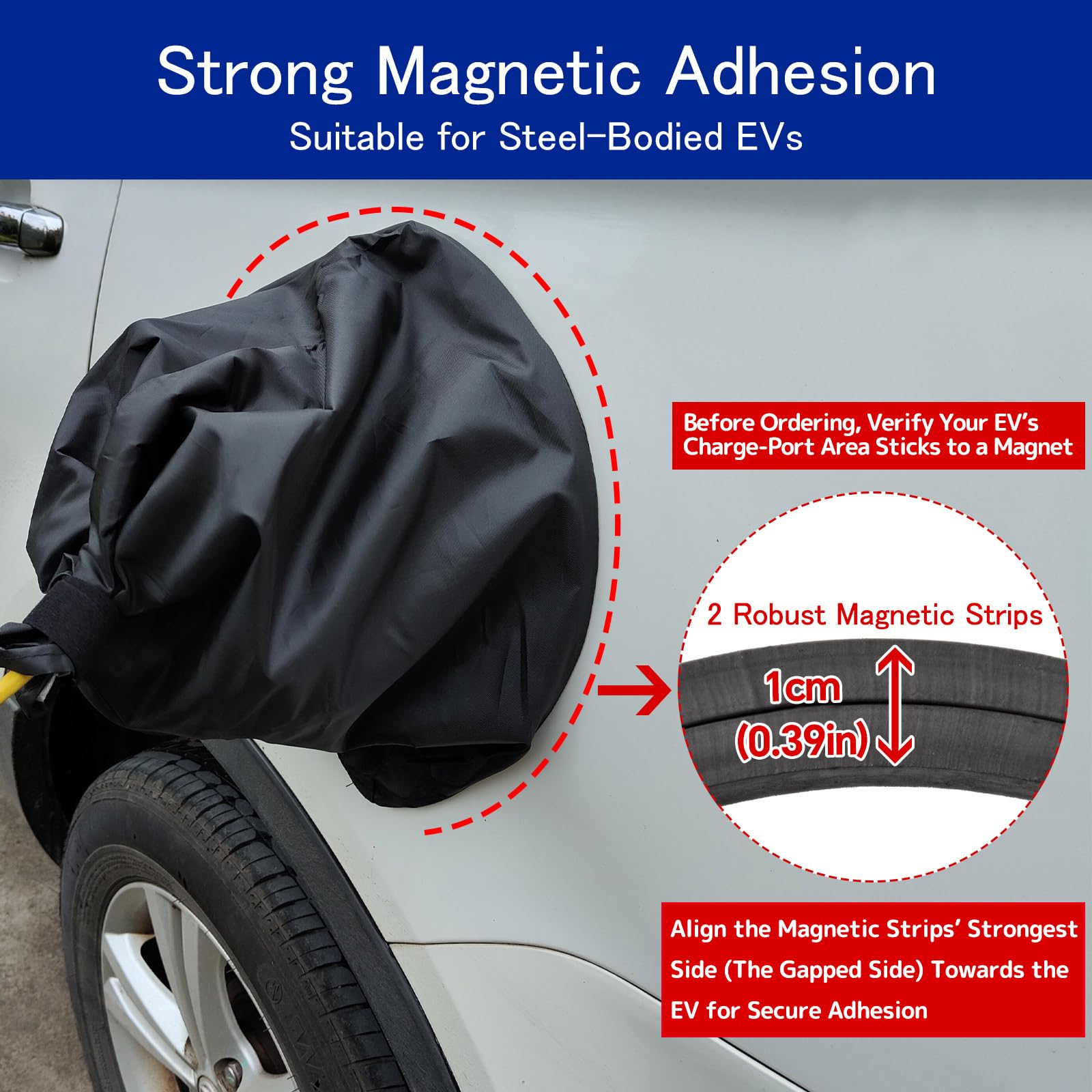 Waterproof EV Charger Port Cover - Magnetic Outdoor Electric Car Plug Protector for Snow, Rain & UV Protection | All-Weather Charging Accessory for Tesla, Nissan Leaf & Steel-Bodied EVs | Home & Public Charging Station Use