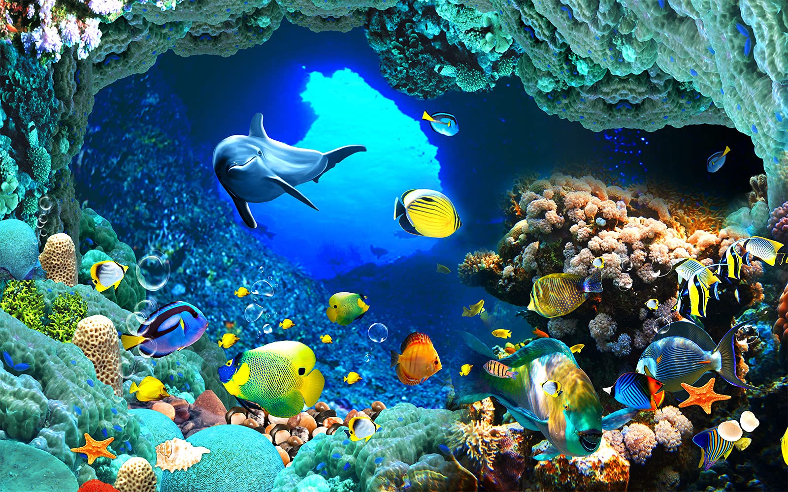 Undersea World Ocean Fish Wall Mural - Waterproof Wallpaper for Living Room, Bedroom & Dining Room Decor | Perfect for Home, Office & Kids Room Wall Design (Not Self-Adhesive)