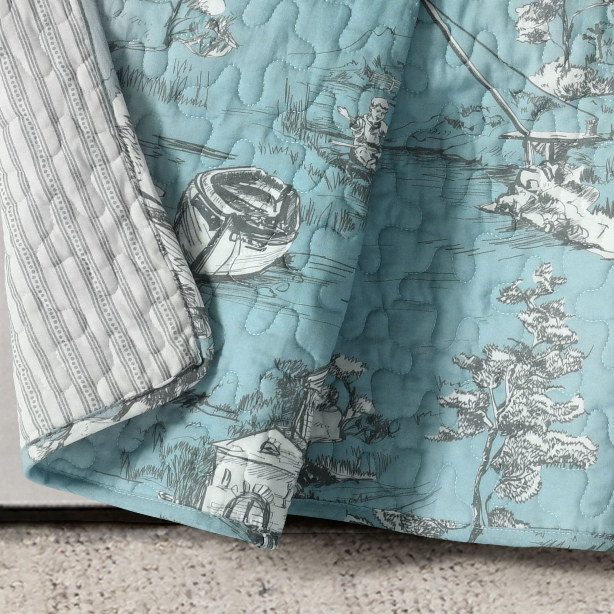 French Country Toile Throw Blanket - Soft Cotton Farmhouse Style Decorative Throw for Couch, Bed & Sofa - Perfect for Living Room, Bedroom & Cozy Home Decor