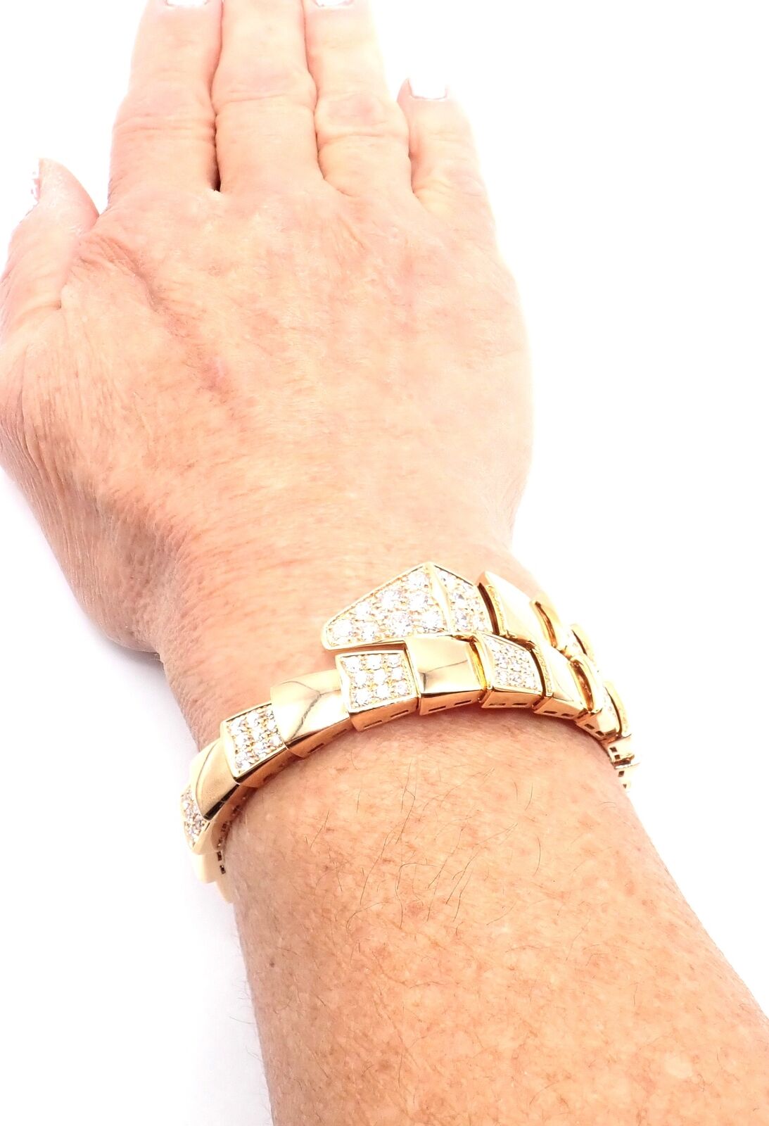 Authentic Bulgari Bvlgari Serpenti Viper 18k Rose Gold Diamond Bangle Bracelet for Women - Luxury Italian Jewelry Gift for Anniversary, Wedding & Special Occasions