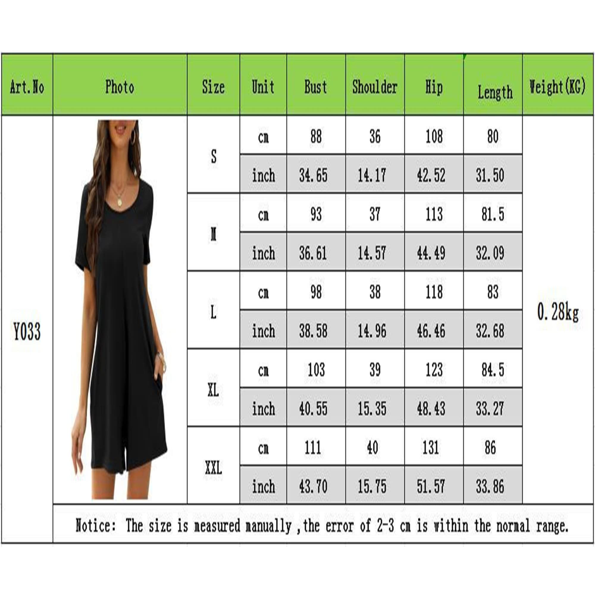 OULIWANGLUO Women's Stretchy Short Sleeve Romper Dress with Pockets - Comfortable Round Neck Jumpsuit for Summer, Casual Wear, Beach Vacation & Outdoor Activities