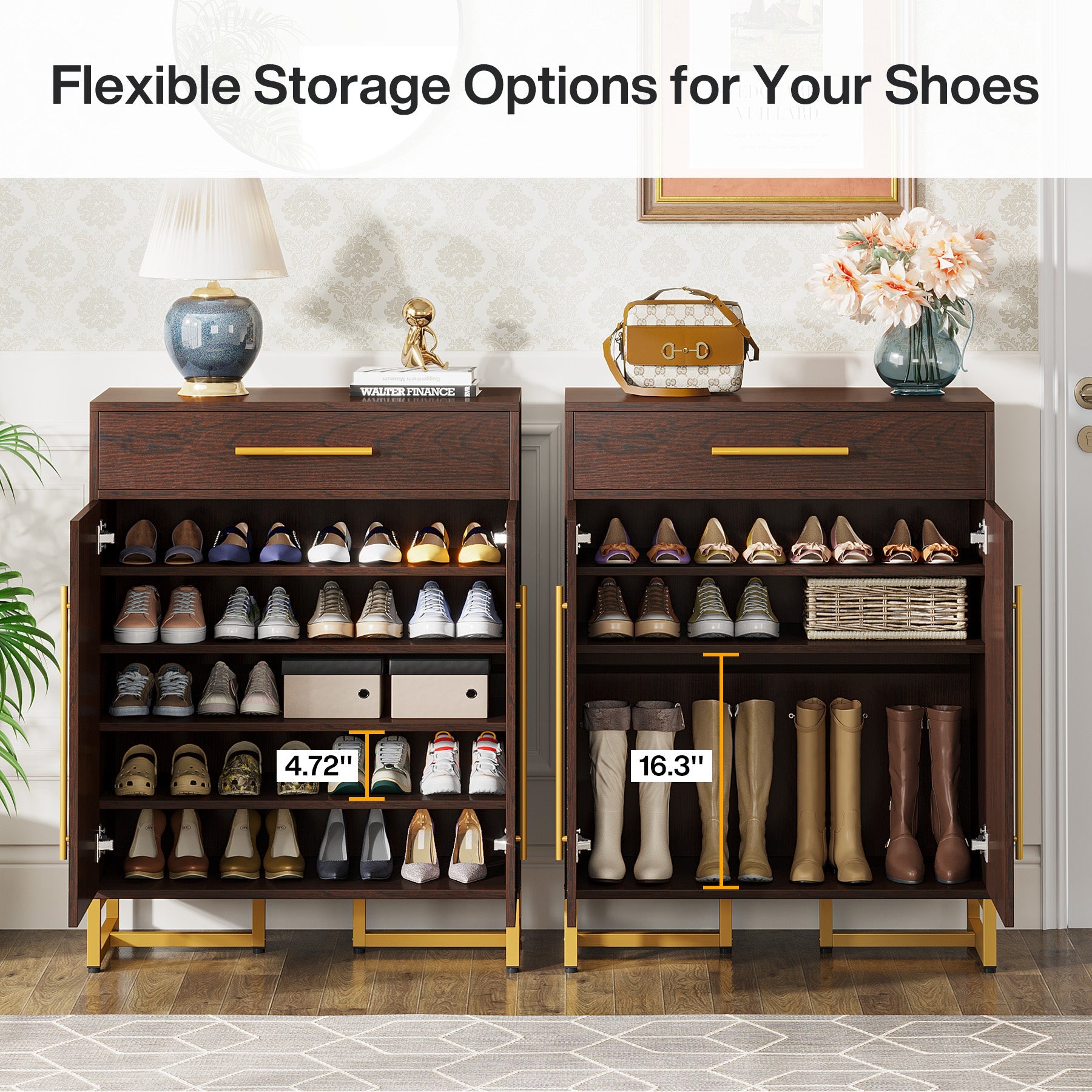20 Pair Shoe Cabinet Organizer with Drawer & Adjustable Shelves - Space Saving Shoe Storage for Closet, Entryway, or Bedroom Organization