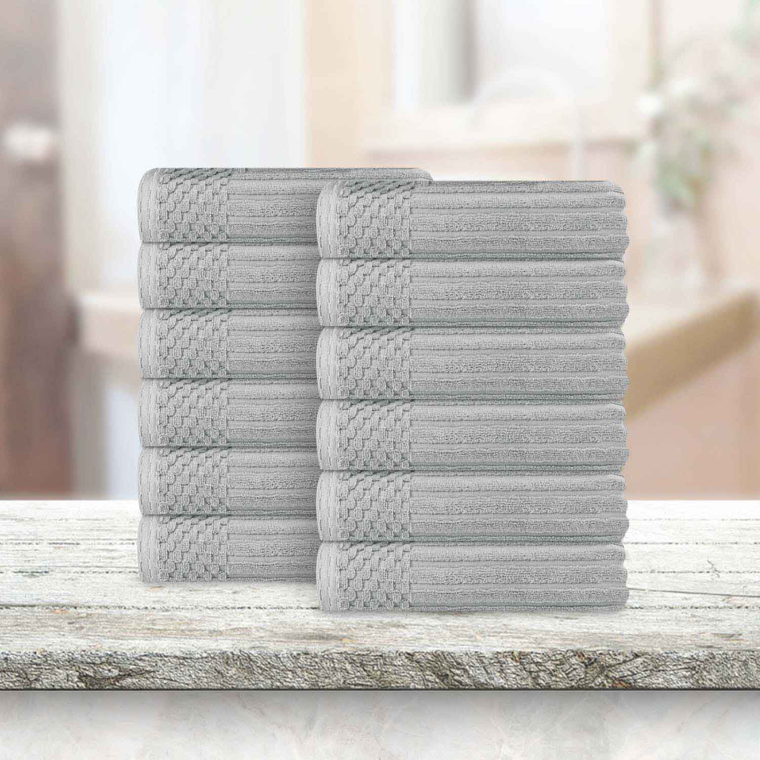 Premium Soho Ribbed Textured Cotton Face Towels - Ultra Absorbent & Soft (12-Pack) - Perfect for Spa, Gym, Travel & Daily Skincare Routine