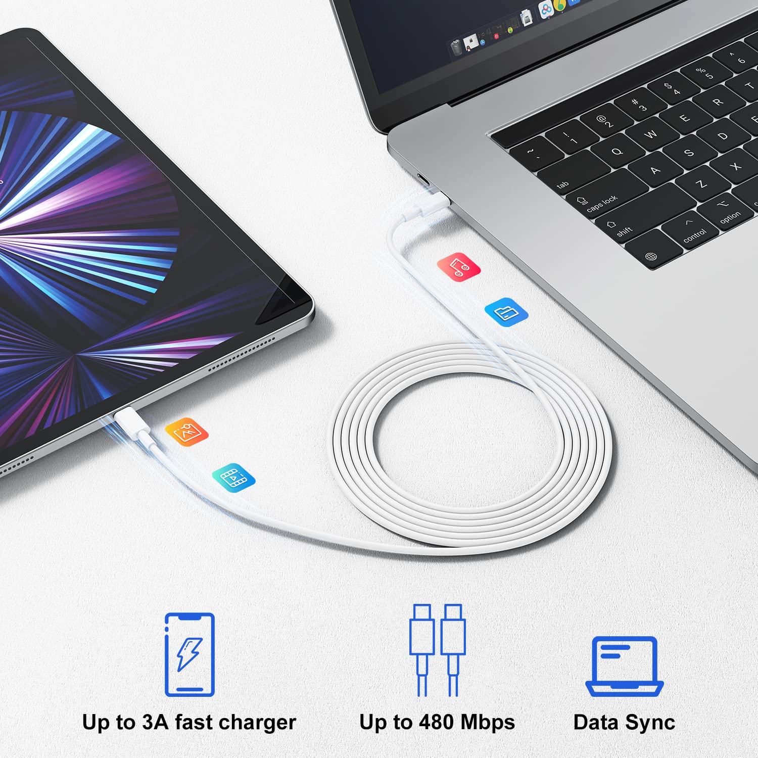 Fast Charging USB C Charger for iPhone 16/15/14 - 10FT+6FT Long USB C to USB C Cable - Compatible with iPhone 15/16 Pro/Pro Max/Plus, iPad Pro 12.9/11 inch - Air White - Perfect for Home, Office & Travel Charging