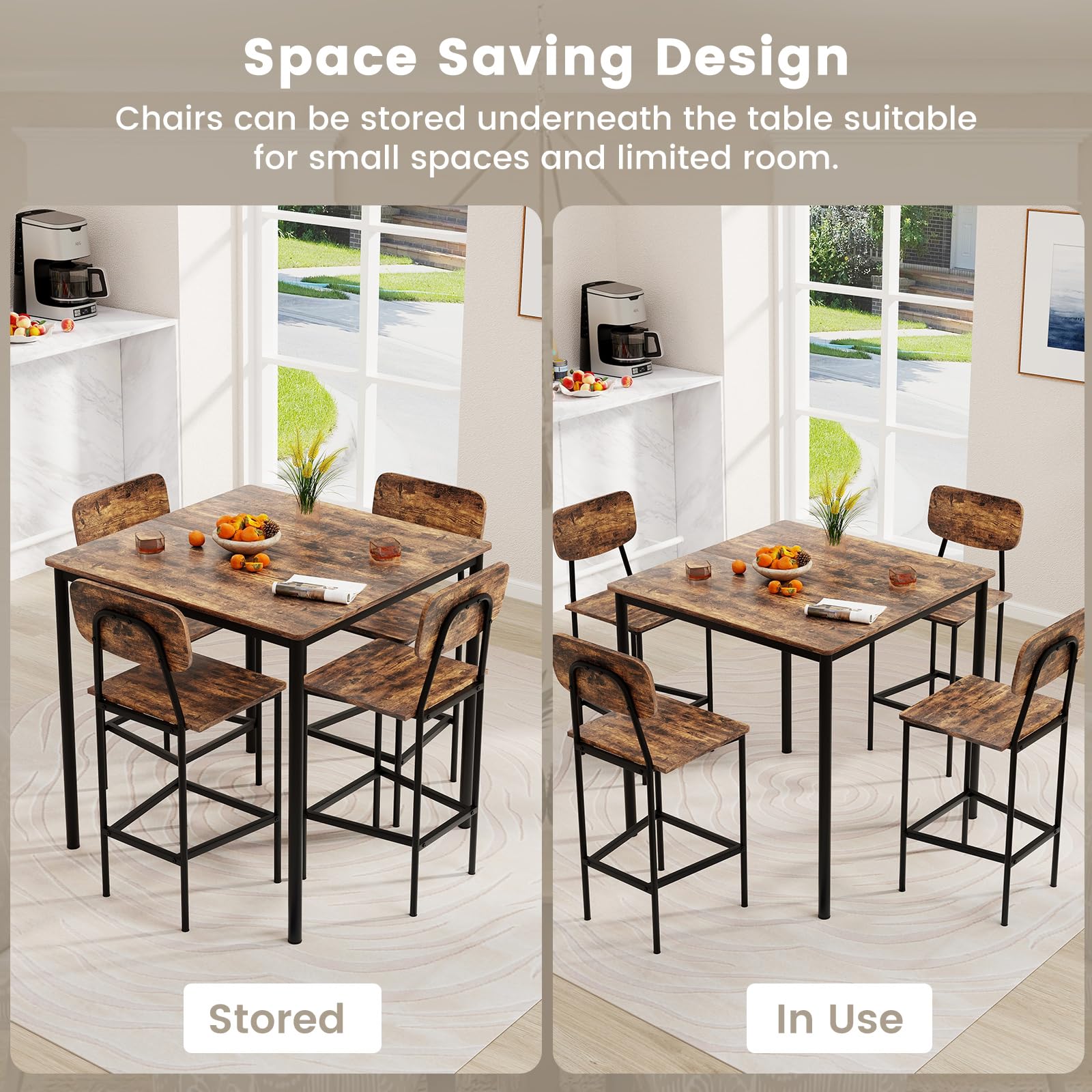 **Powerstone 5-Piece Industrial Counter Height Dining Set - Metal Frame Kitchen Table & 4 Bar Chairs for Pub, Restaurant, or Rustic Home Decor - Perfect for Small Spaces & Entertaining**