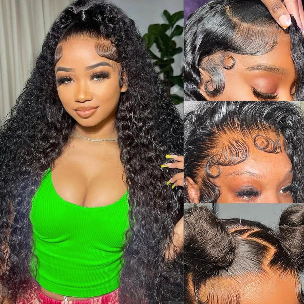 13x6 Deep Wave Lace Front Wigs Human Hair 30 Inch - HD Transparent Lace Frontal Wigs 200% Density Deep Curly Glueless Wigs - Pre Plucked with Baby Hair Natural Black - Perfect for Daily Wear, Cosplay, and Special Occasions
