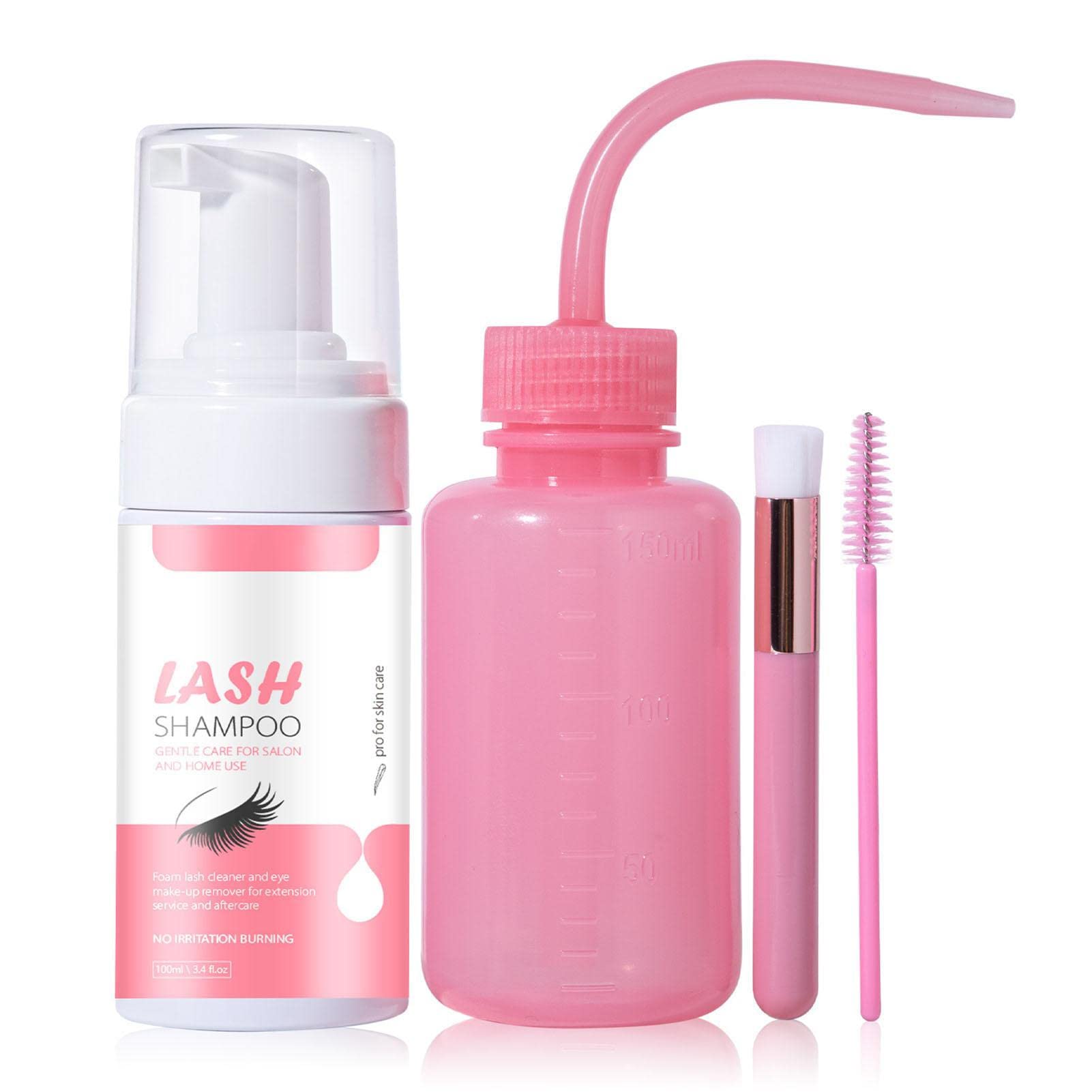 Oil-Free Lash Shampoo & Cleansing Foam for Eyelash Extensions - 100ml Gentle Foam Soap with Rinse Bottle Brush - Removes Oil, Dust & Makeup - Perfect for Home & Salon Lash Care Routine