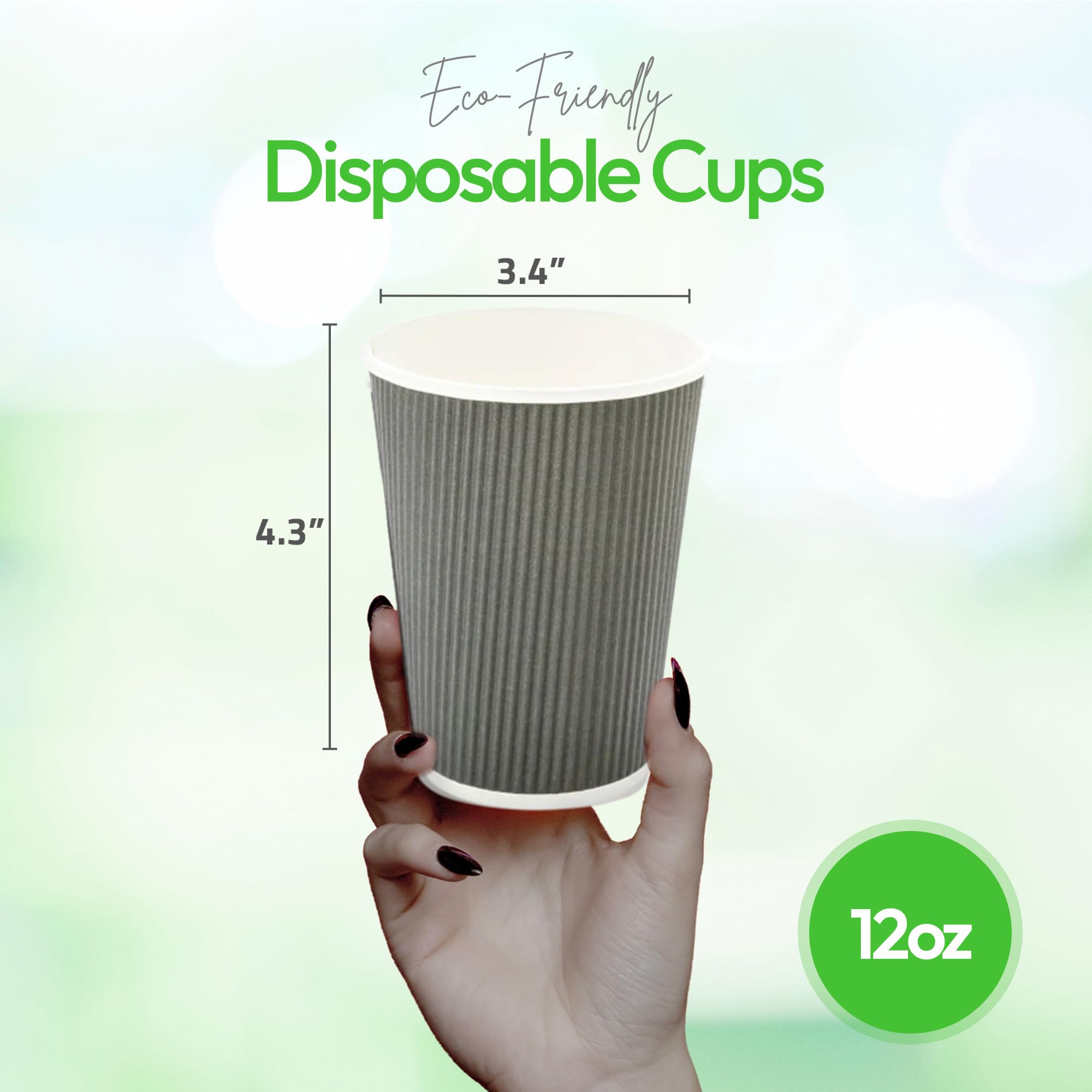 Restaurantware 12 oz Disposable Coffee Cups - 500 Pack Insulated Ripple Wall Hot Cups for Coffee, Tea & More | Rolled Rim Design, Lids Sold Separately | Perfect for Cafes, Offices & Catering Events