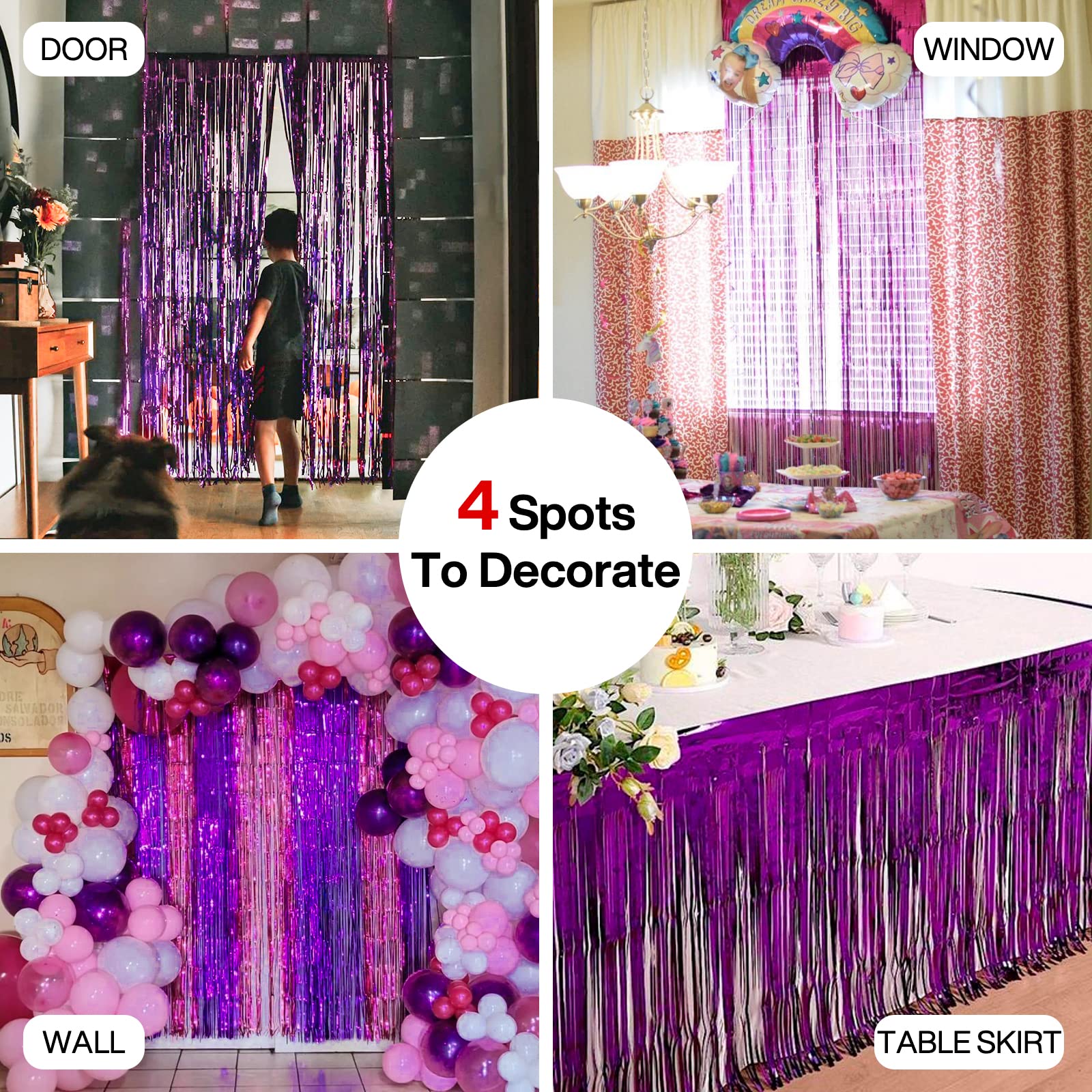 PartyWoo 2 Pack Purple Foil Fringe Curtains - Metallic Tinsel Fringe Backdrop for Doors & Walls - Mermaid Birthday Party Decorations, Bachelorette Party Supplies, Photo Booth Background - Perfect for Baby Showers, Wedding Receptions & Holiday Celebrations