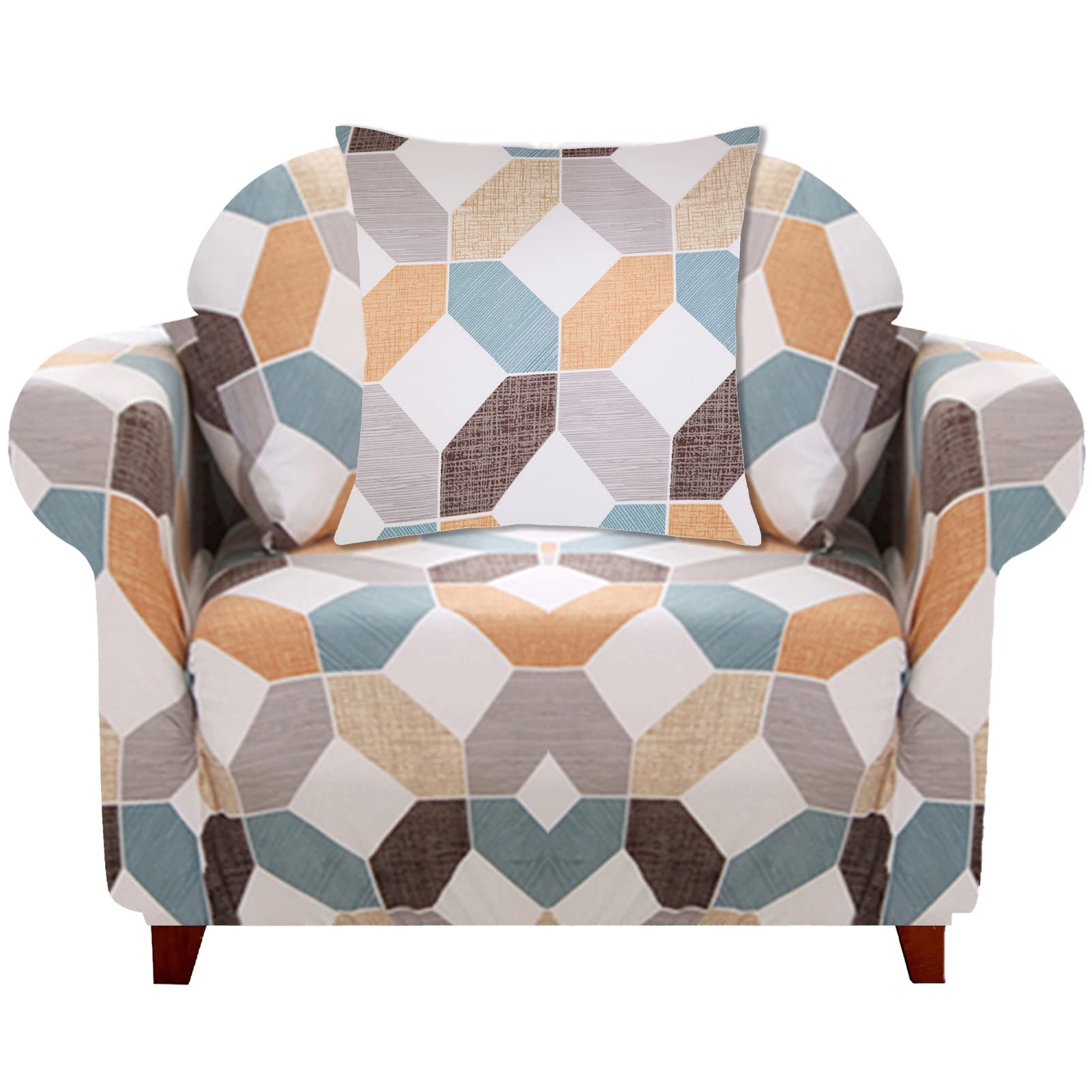Stretch Chair Sofa Cover - Printed Non-Slip Elastic Couch Slipcover with Pillowcase & Foam Sticks, Washable Furniture Protector for Kids, Universal Fit (Geometric Design) - Perfect for Living Room, Bedroom, and Home Decor Protection