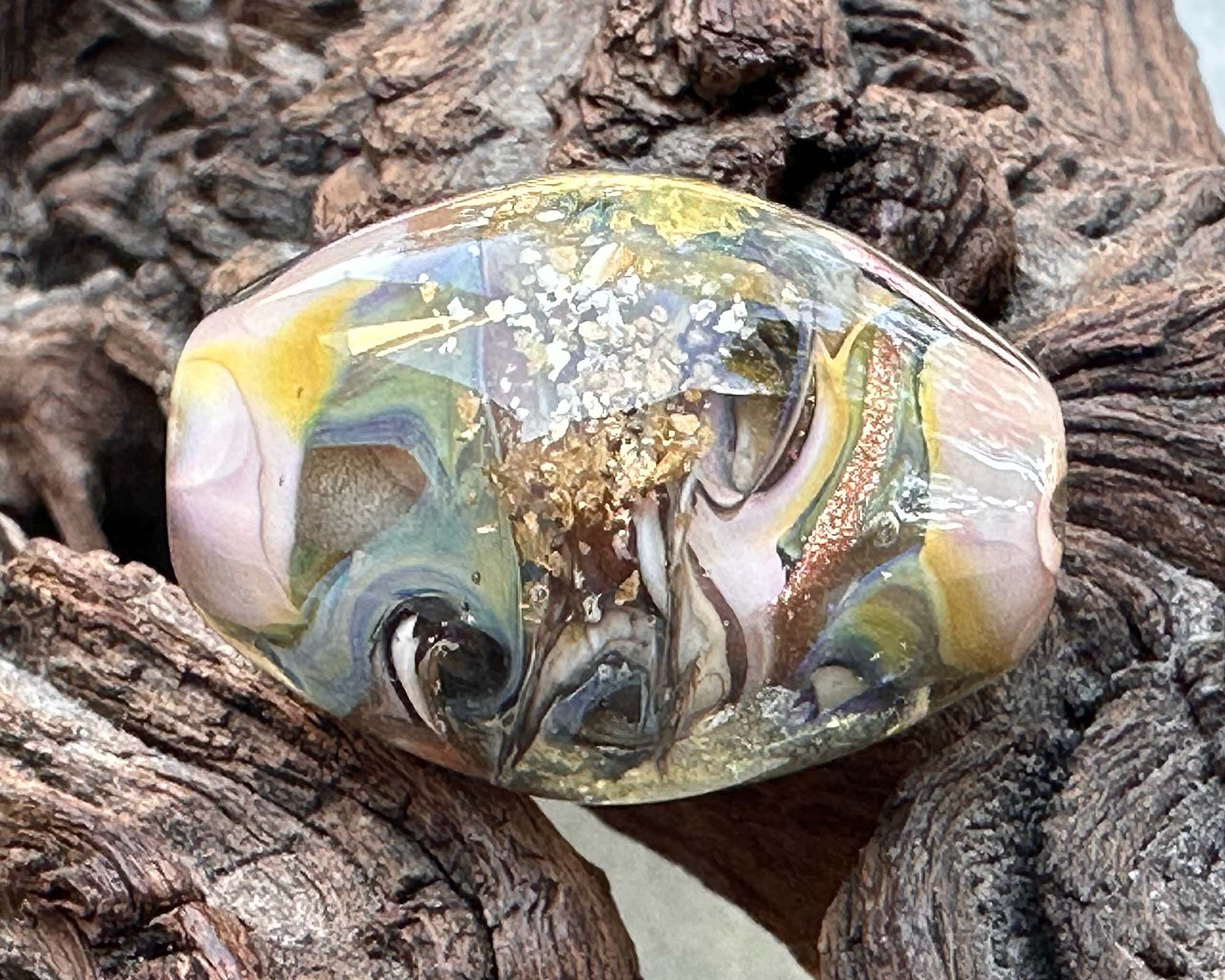 Pastel Gold Lampwork Focal Bead for Jewelry Making - Handmade Glass Bead for Necklaces, Bracelets & DIY Crafts - Perfect for Beaders and Jewelry Designers