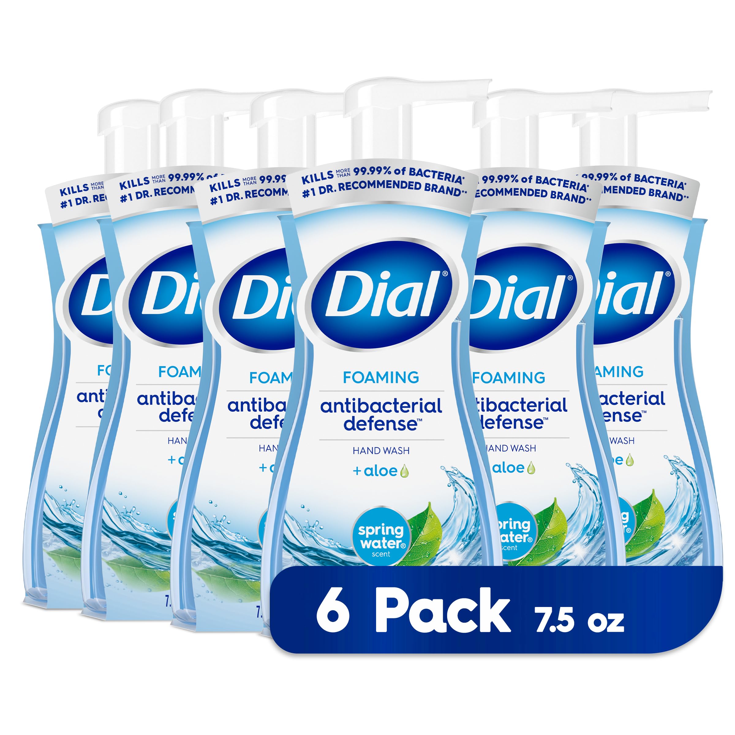 Dial Antibacterial Foaming Hand Wash - Spring Water Scent, 7.5 fl oz (6 Pack) | Kills 99.9% Germs | Gentle on Skin | Perfect for Home, Office & School Use