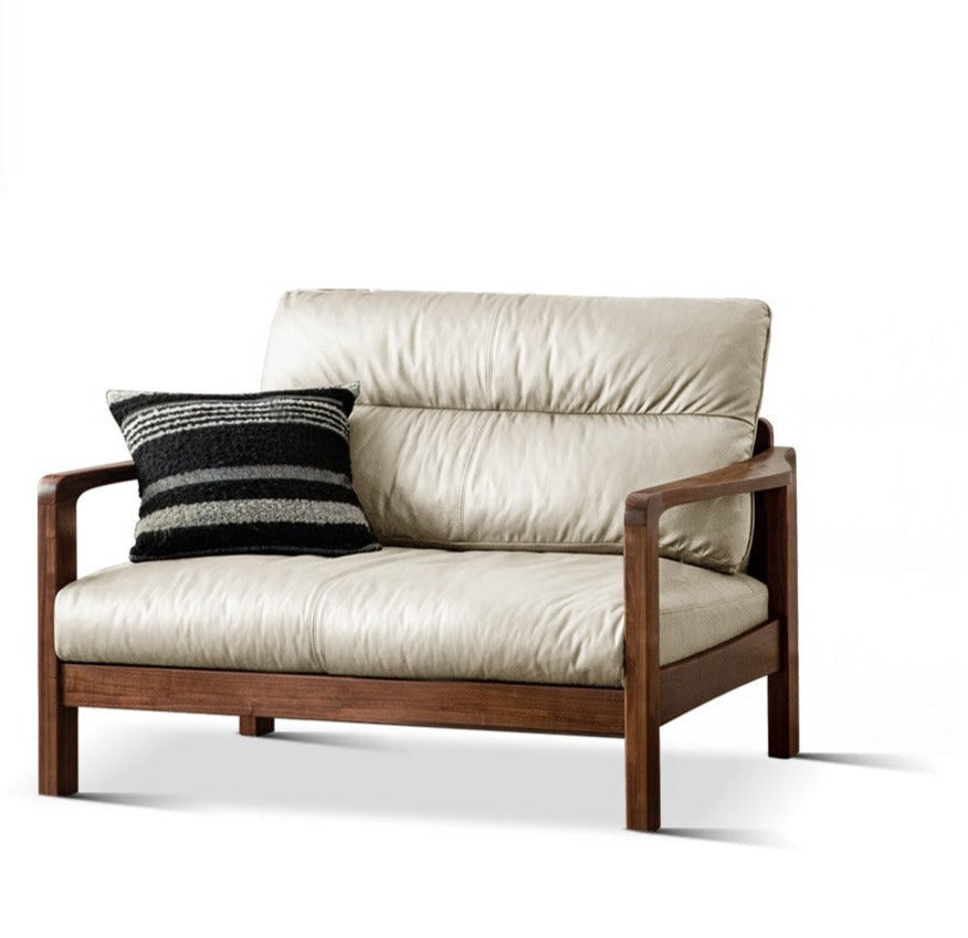 Premium Black Walnut Solid Wood Leather Sofa - Modern Luxury Living Room Furniture for Home & Office (Perfect for Lounging, Entertaining & Relaxing)