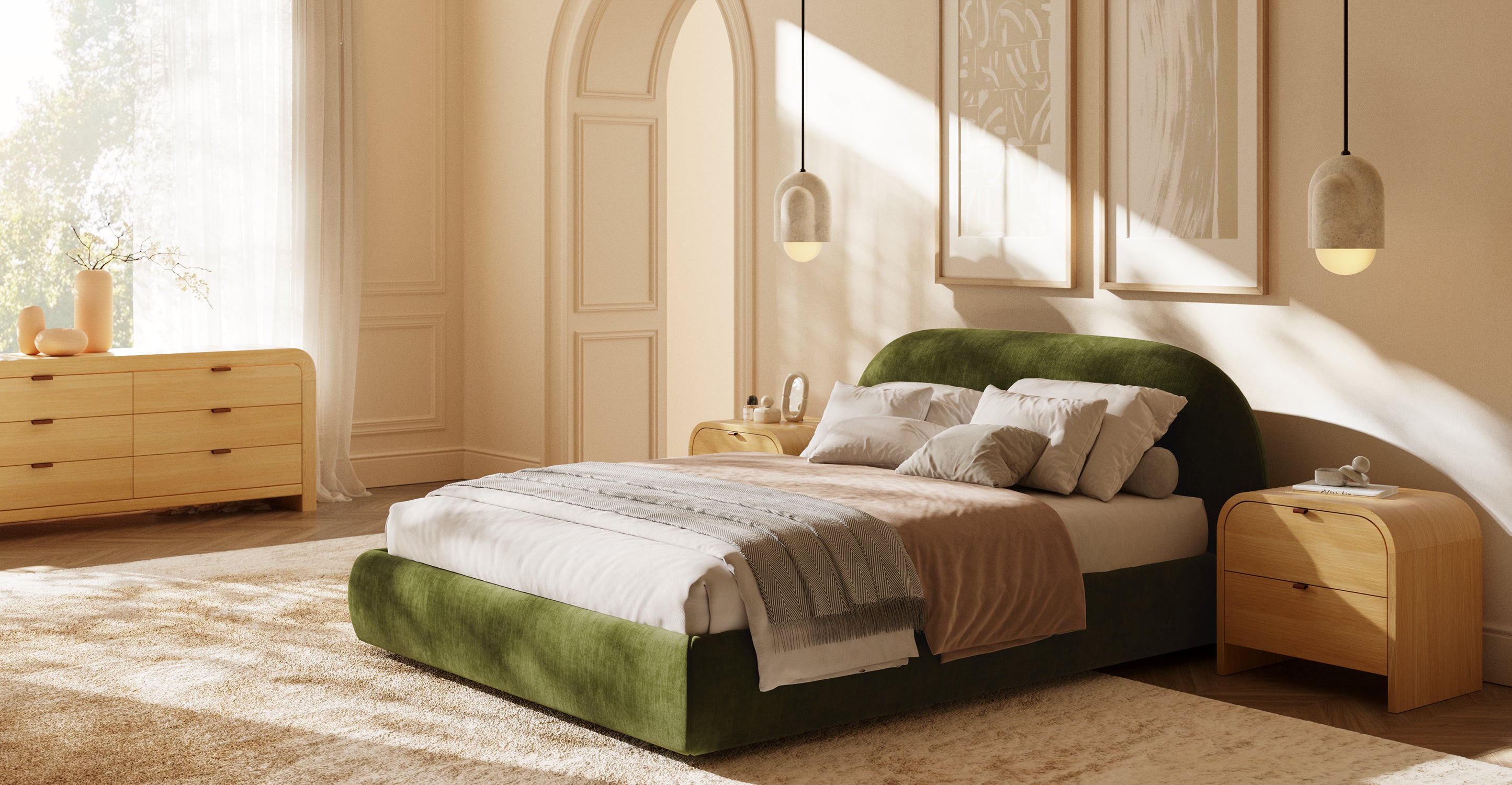Genoa Queen Size Bed Frame - Modern Platform Bed with Upholstered Headboard, Sturdy Wooden Slats - Perfect for Master Bedroom, Guest Room, or Apartment