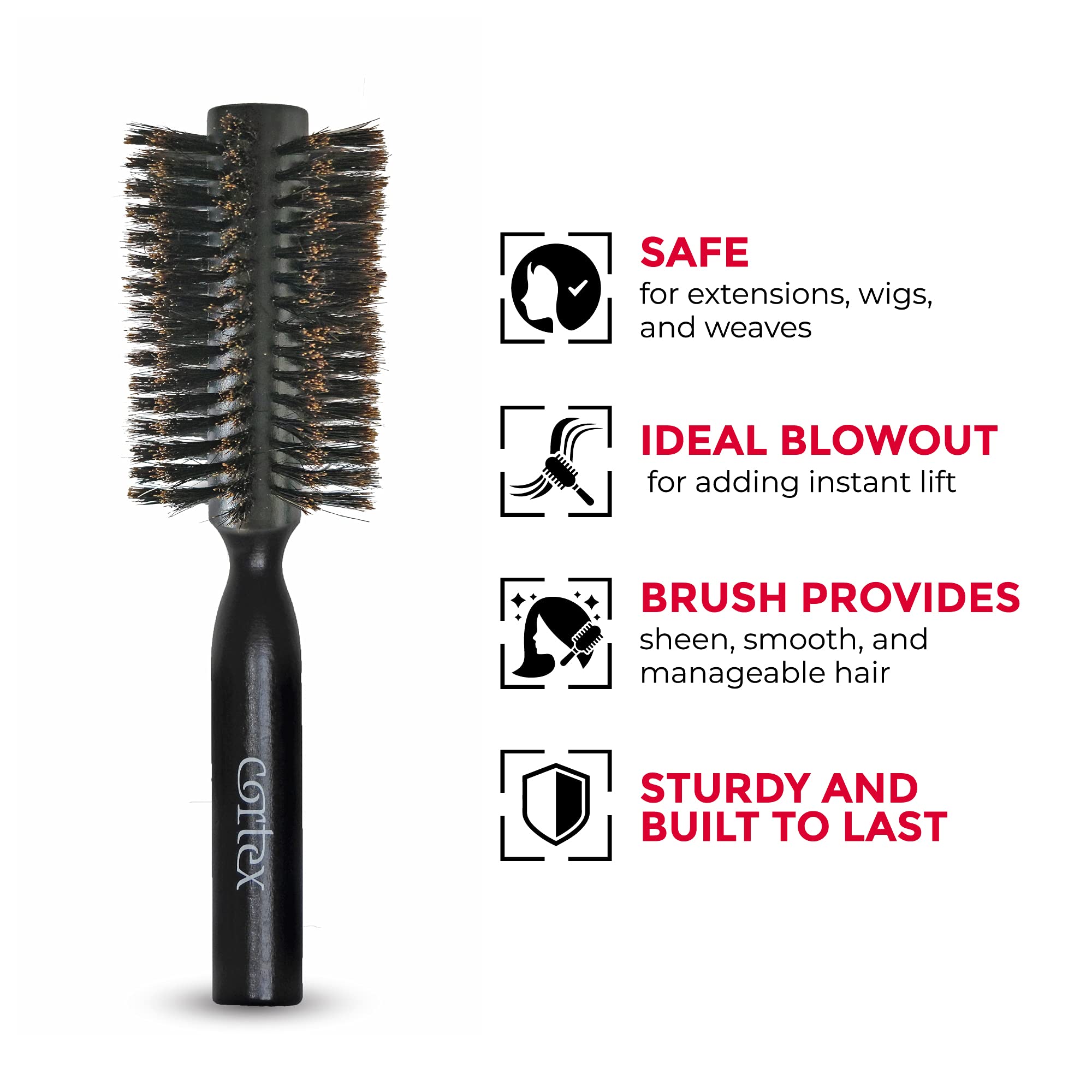 Natural Boar Bristle Round Hair Brush Set - Soft Wooden Brush for Straightening & Styling All Hair Types - Men & Women's Volumizing Hair Tool (4-Piece, Black) - Perfect for Salon Styling, Home Hair Care & Travel Essentials