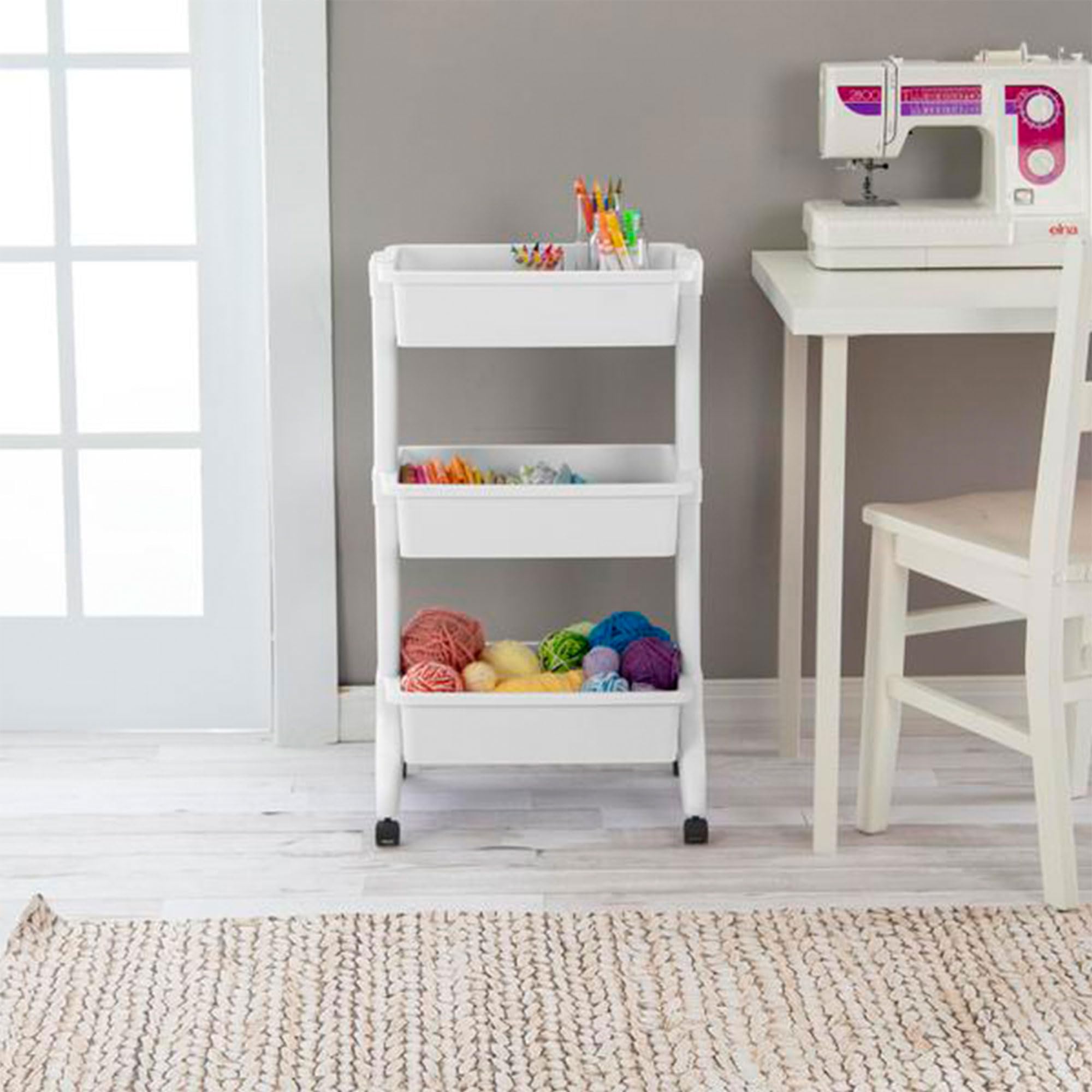 Sterilite 3-Tier Rolling Utility Cart with 360° Wheels - 10 lb Capacity per Tier, White Storage Organizer (6-Pack) - Perfect for Kitchen, Bathroom, Office & Dorm Organization