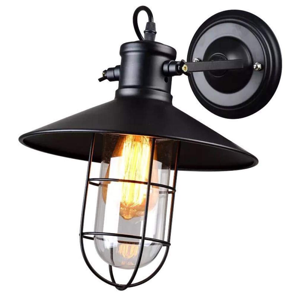 Vintage Industrial Wall Sconce Lights - Retro Conical Wrought Iron Wall Lamp with E27 Socket for Bedroom, Living Room & Restaurant | Dimmable Edison Bulb Compatible Indoor Lighting Fixture for Cozy Ambiance