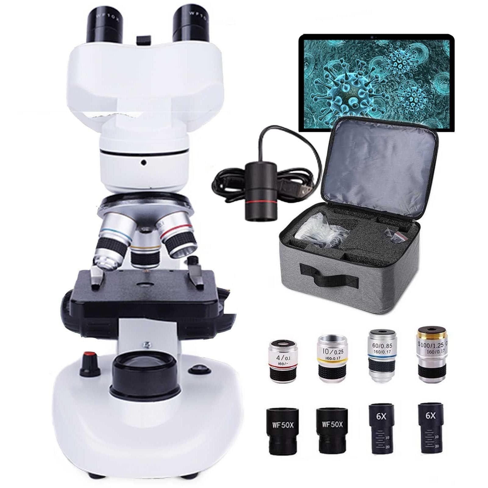 High-Power 40x-6000x Microscope for Adults & Kids - Portable LED Microscope Kit with Phone Holder for Science Experiments, Biology Study & Home Education
