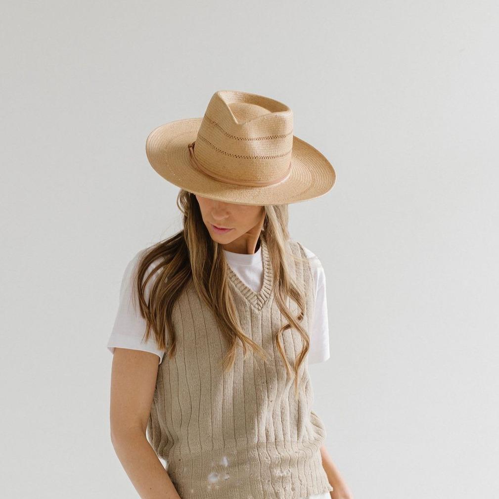Arlo Rancher Fedora Straw Hat for Men - Western Cowboy Hat with Wide Brim - Sun Protection Summer Hat for Outdoor, Rodeo, and Country Music Festivals