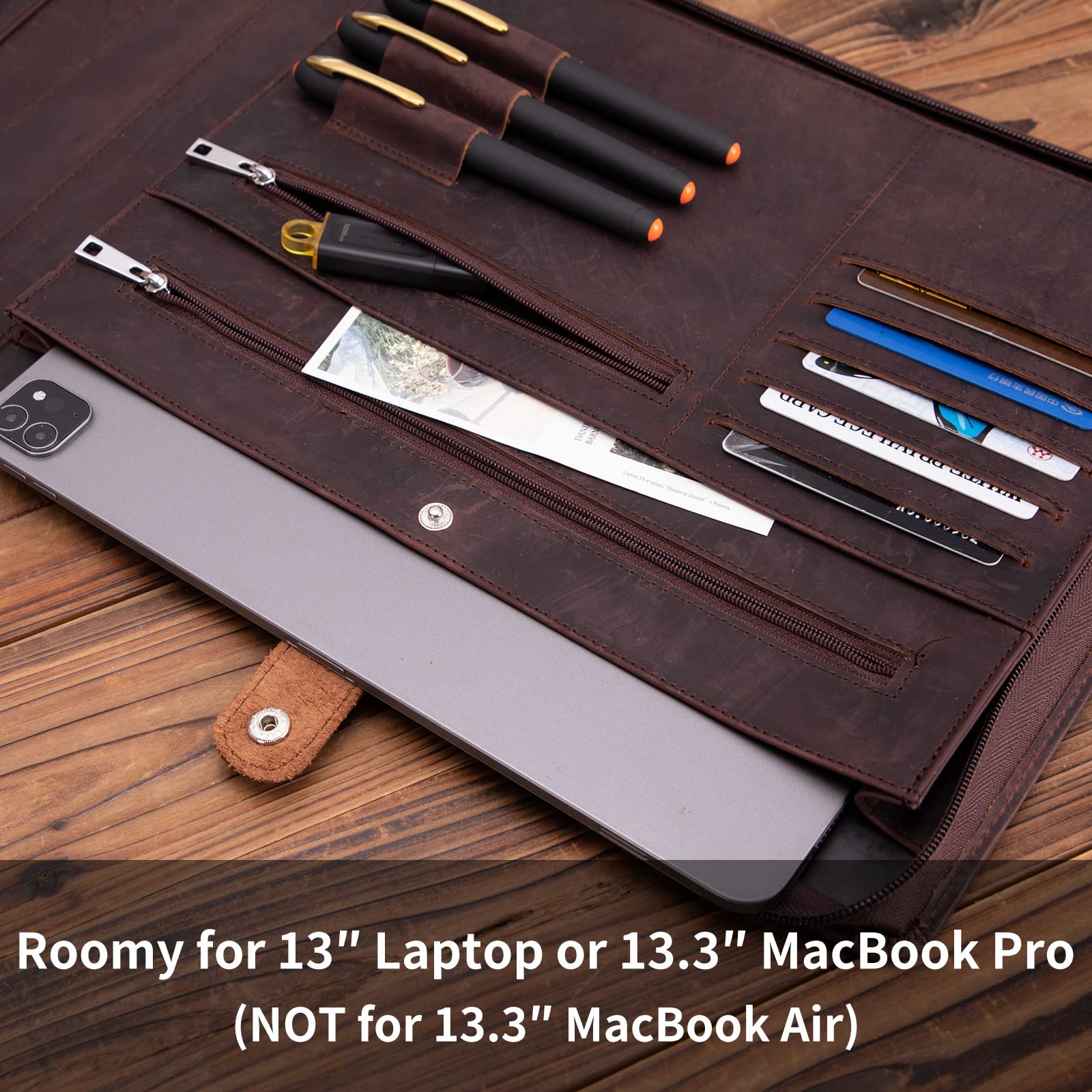 Premium Genuine Leather 7-Ring Check Binder - Business Checkbook Holder (9