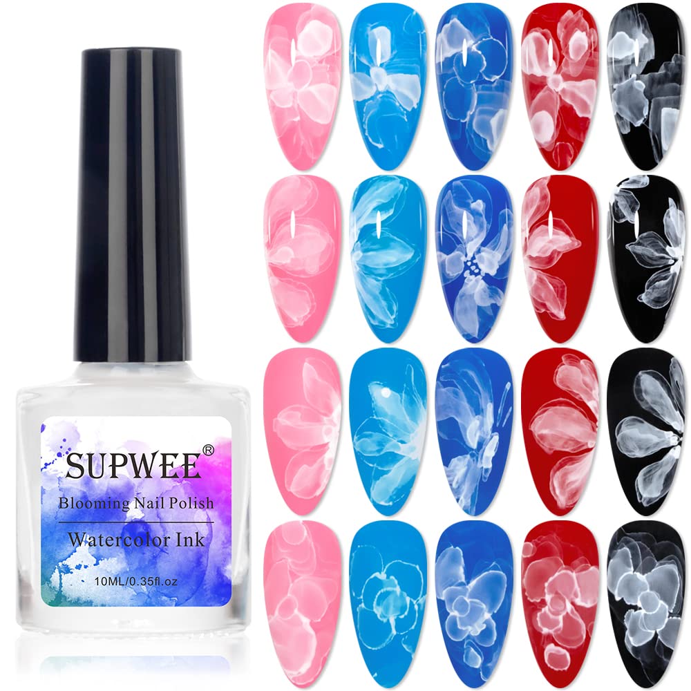 White Marble Watercolor Gel Nail Polish - DIY Flower Nail Art for Home Manicure