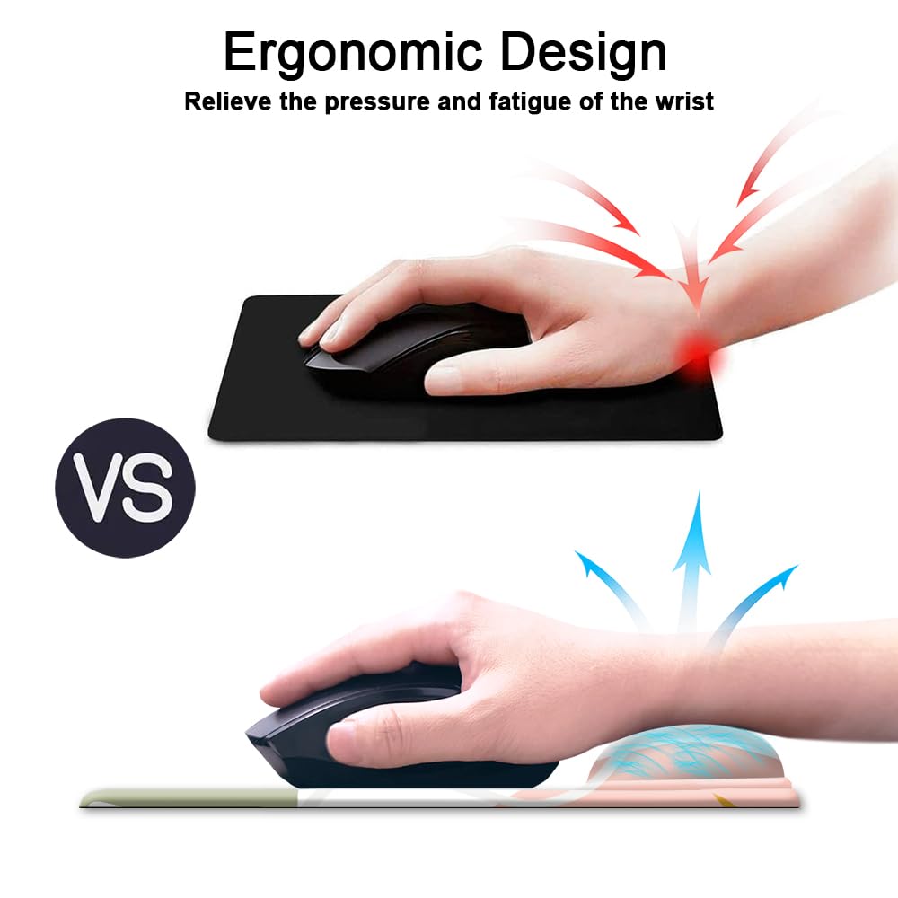 Ergonomic Mouse Pad with Wrist Support - Gel Cushion for Pain Relief, Non-Slip Rubber Base, 9x10 Inch Boho Plants Design - Perfect for Office, Gaming & Long Computer Work Sessions