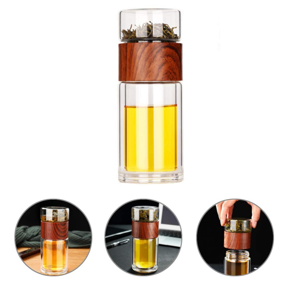 Hemoton Double Wall Tea Bottle with Infuser - Leakproof Travel Mug for Hot/Cold Drinks