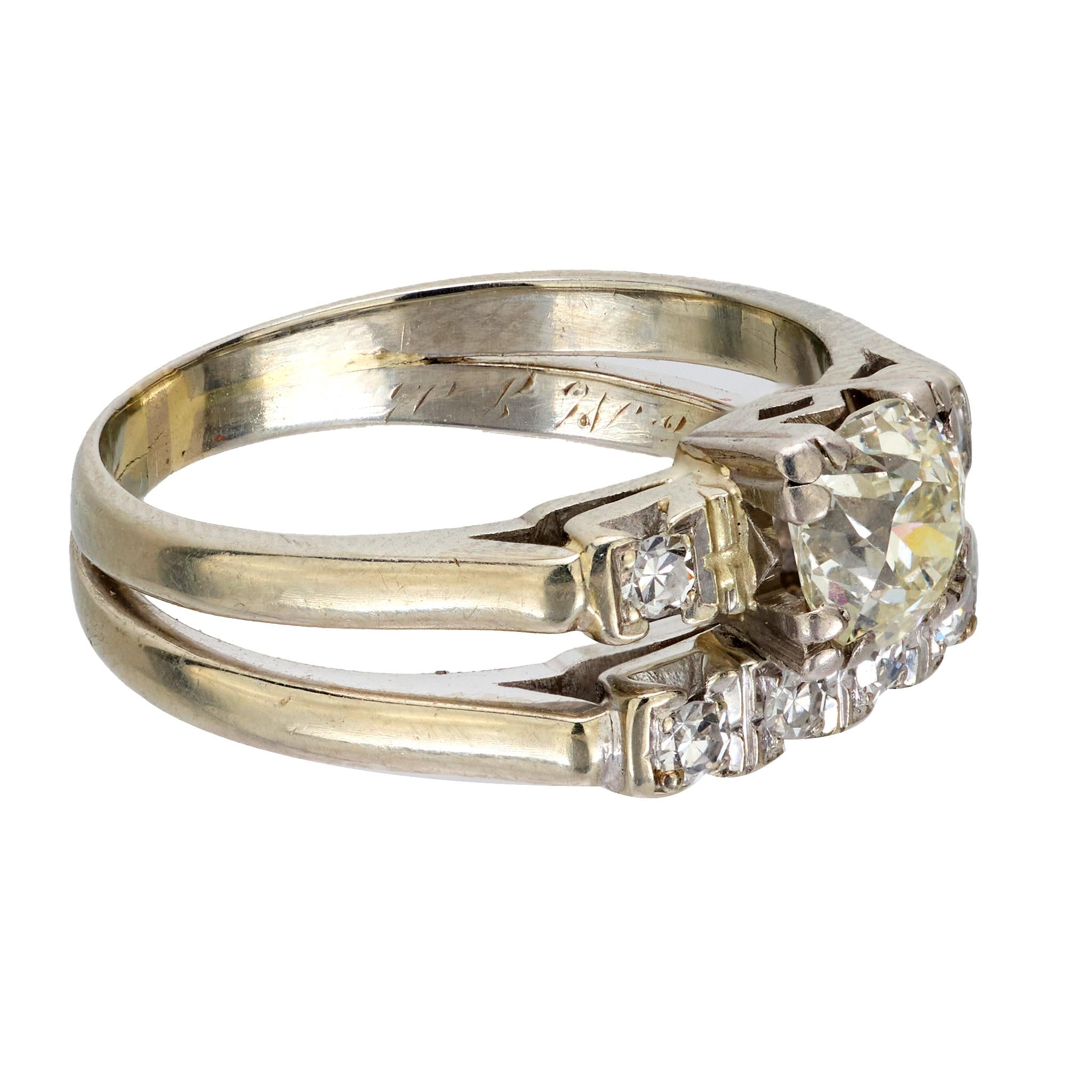Vintage Mid Century Old Cut Diamond 18K White Gold Engagement Ring Set - Perfect for Weddings, Anniversaries & Romantic Proposals
