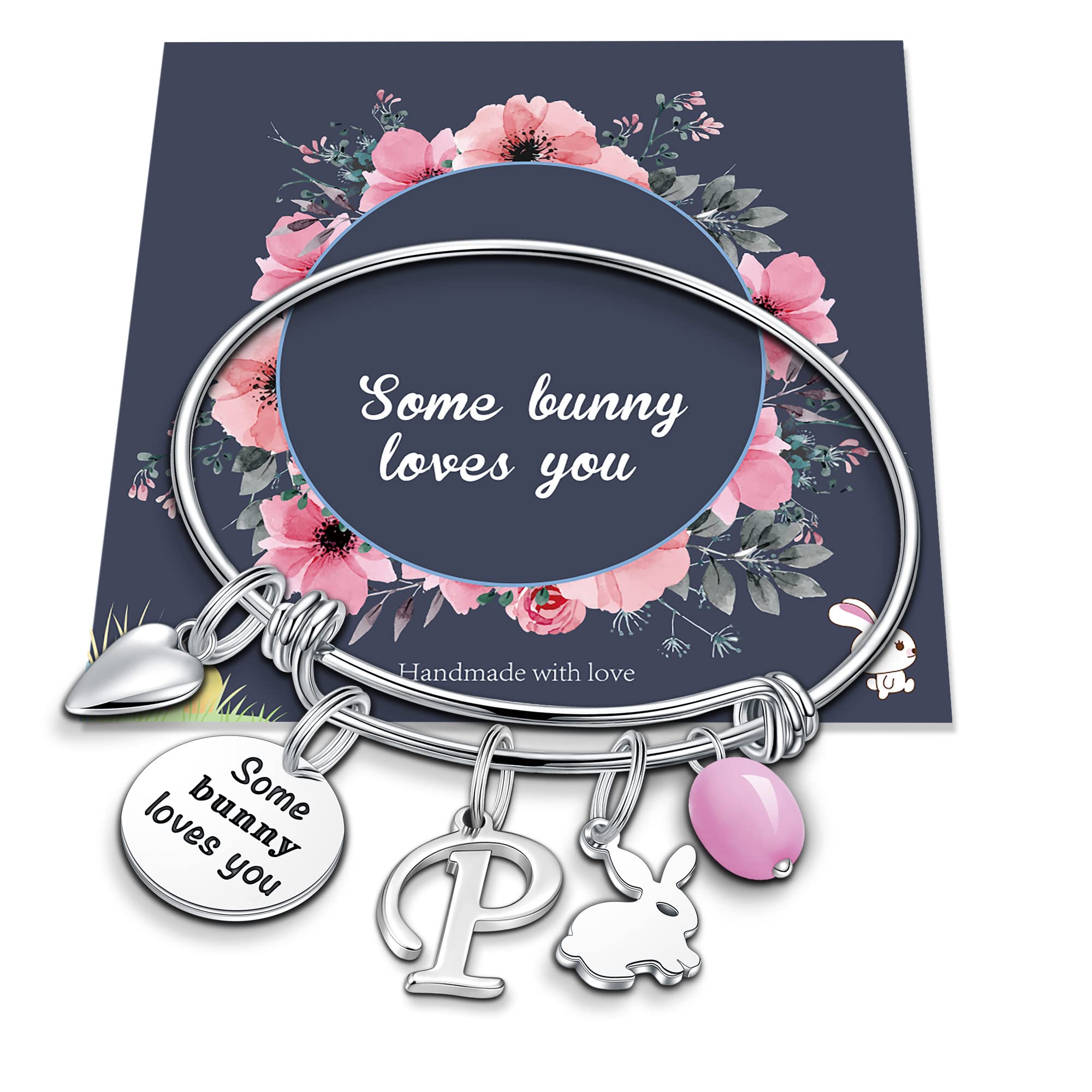 Easter Bunny Bracelet for Women & Girls - Adjustable Stainless Steel Rabbit Charm Bracelet with Initial Letter - Cute Easter Jewelry Gift for Her - Perfect for Easter Celebrations, Spring Parties & Everyday Wear