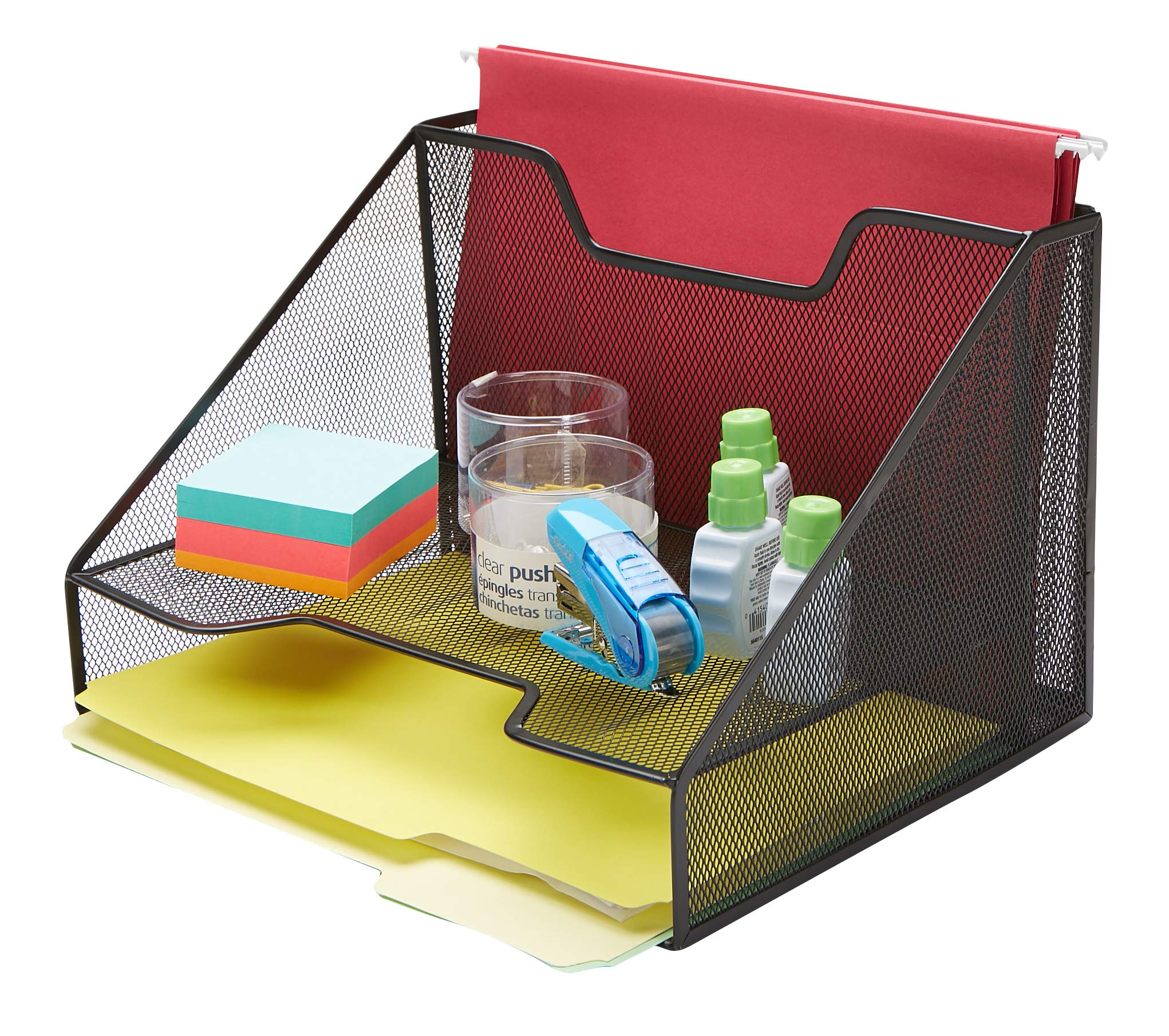 Mind Reader 3-Section Mesh Desk File Organizer - Black Document Letter Tray for Folders, Mail & Stationery | Perfect Office Desk Accessory for Home, School & Workplace Organization