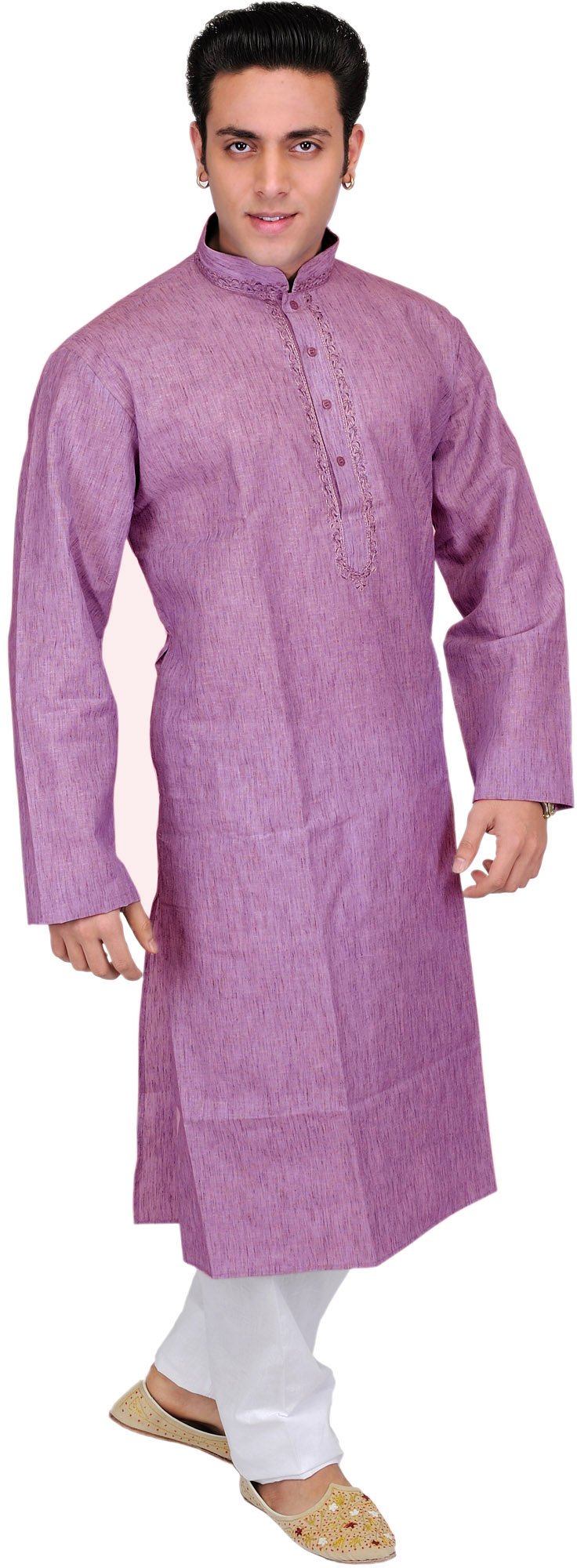 Handmade Plain Khadi Kurta Pajama Set with Elegant Neck Embroidery - Comfortable Traditional Indian Ethnic Wear for Men, Perfect for Festivals, Weddings & Cultural Events