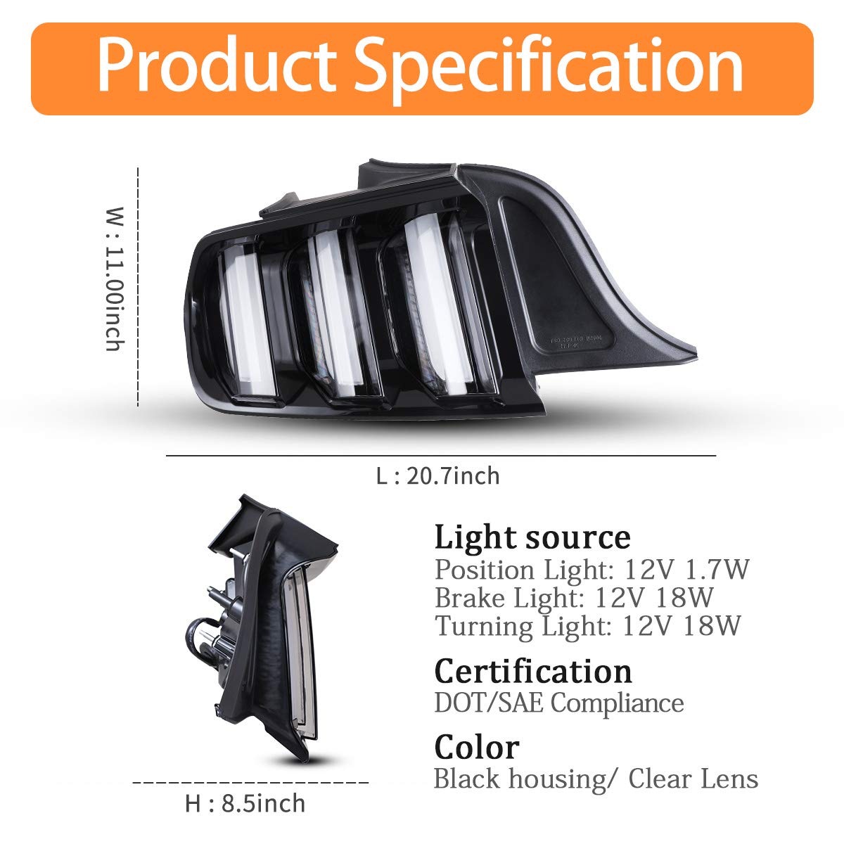 AUTOWIKI LED Tail Lights for 2015-2020 Ford Mustang - Sequential Turn Signals, Black Housing, Clear Lens (2PCS) - Upgrade Your Ride with Enhanced Visibility & Style