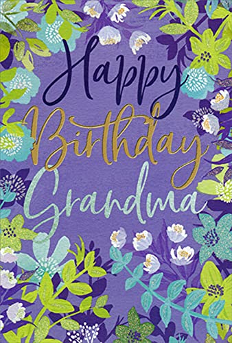 Beautiful Green and Blue Wildflowers Border Purple Birthday Card for Grandma - Perfect for Grandmother's Day, Mother's Day & Special Occasions