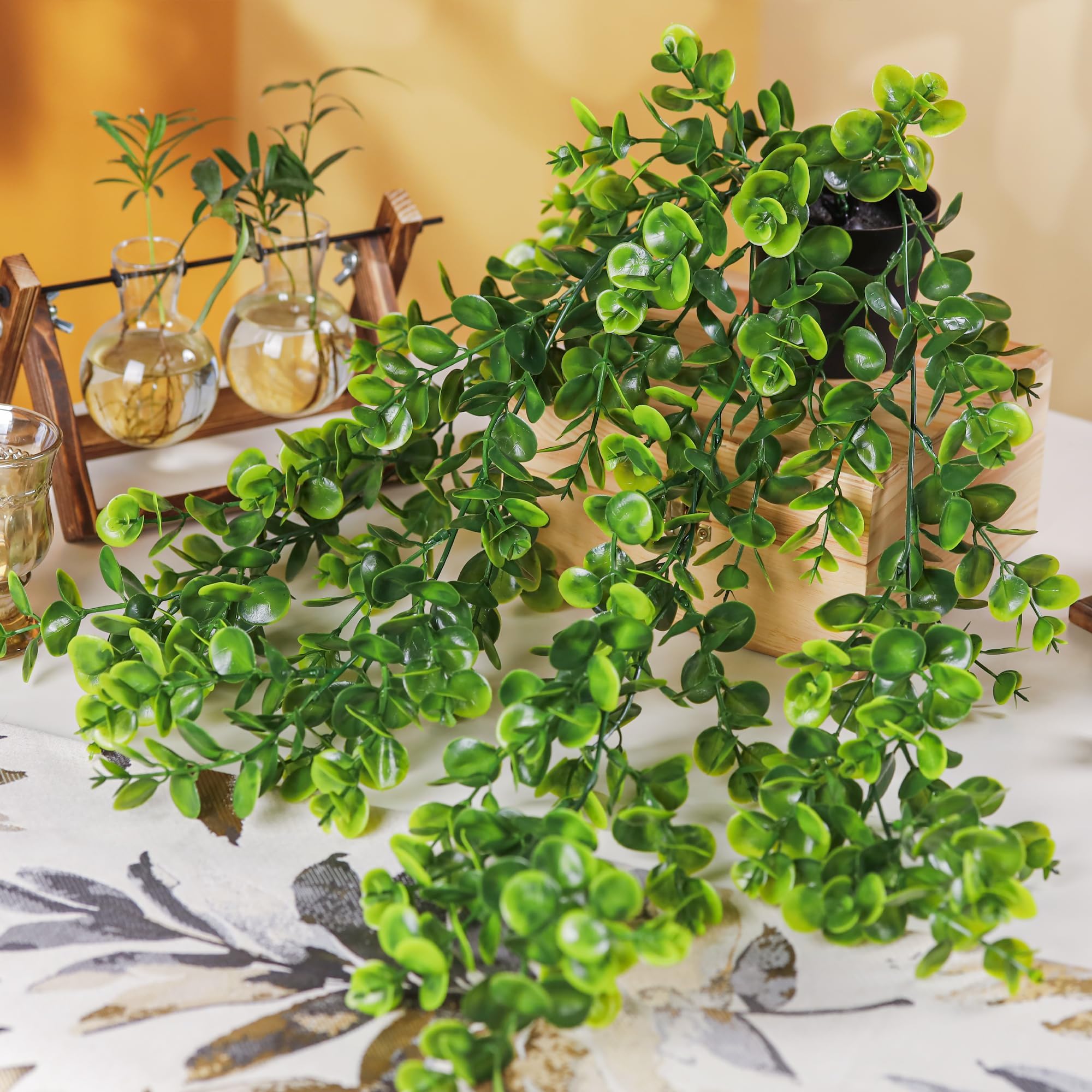 2 Pack Artificial Hanging Plants in Black Pots - Fake Faux Greenery Decor for Home, Bedroom, Living Room - Perfect for Wall Decor, Shelf Styling & Indoor Plant Lovers