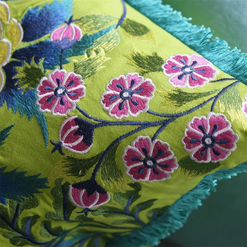 Christian Lacroix Embroidered Lime Green Brocade Decorative Pillow Cover - Luxury Home Decor for Sofa, Bed, Living Room & Wedding Gifts