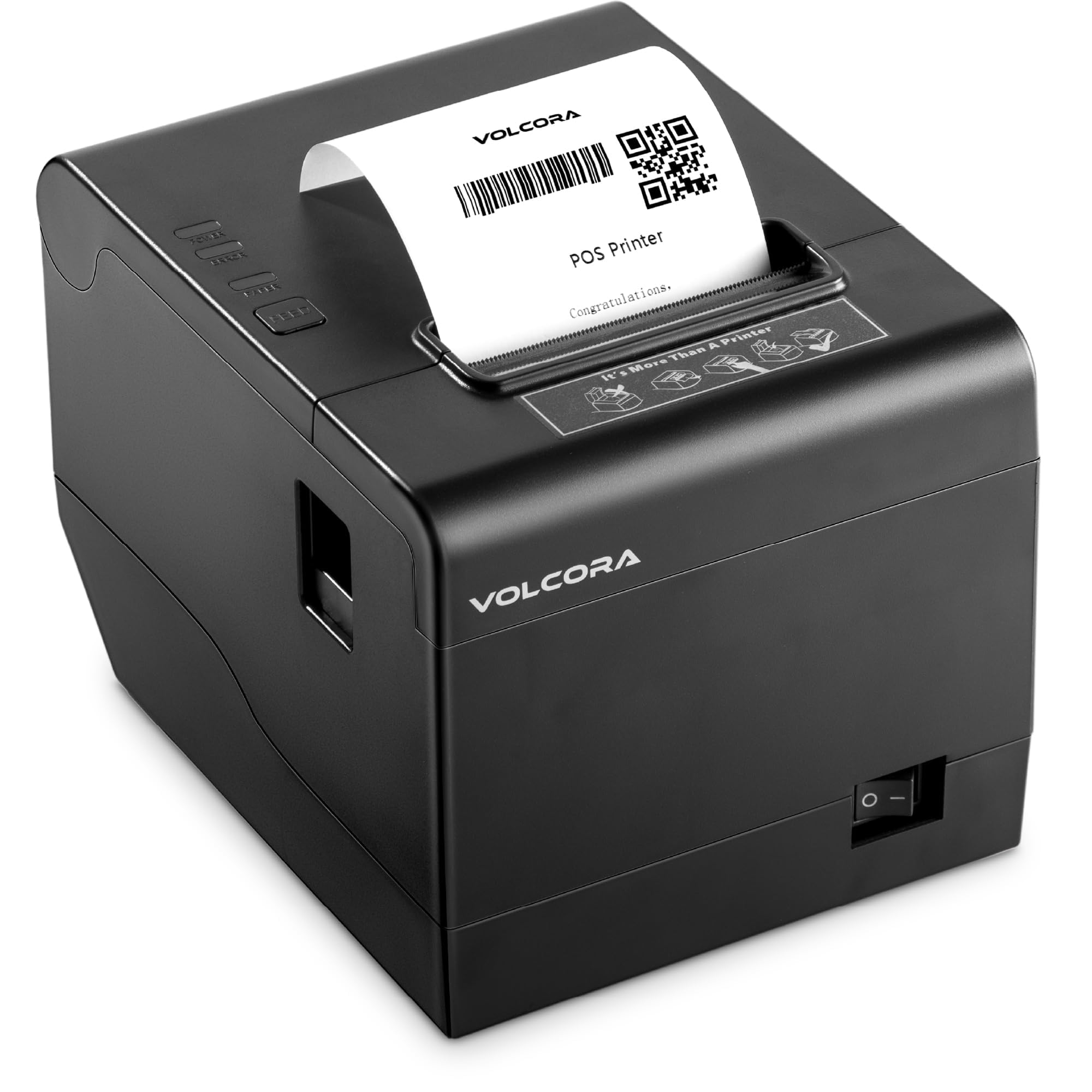 Volcora 80mm Thermal POS Printer with Auto Cutter - USB/WiFi Connectivity for Windows/MAC/Linux - ESC/POS Command Support - High-Speed Kitchen & Retail Receipt Printer - Wall Mountable (Black) - Perfect for Restaurants, Retail Stores, and Small Businesses