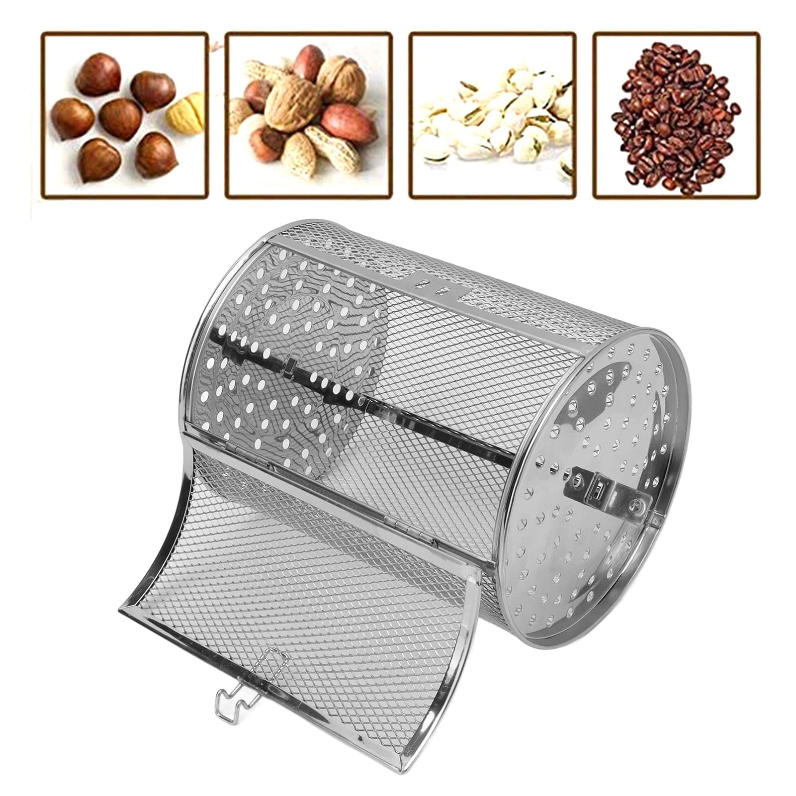Stainless Steel Rolling Grill Basket with Removable Door - Anti-Oven Cage for BBQ, Camping & Outdoor Cooking - Perfect for Grilling Vegetables, Seafood & Meats at Picnics & Backyard Parties
