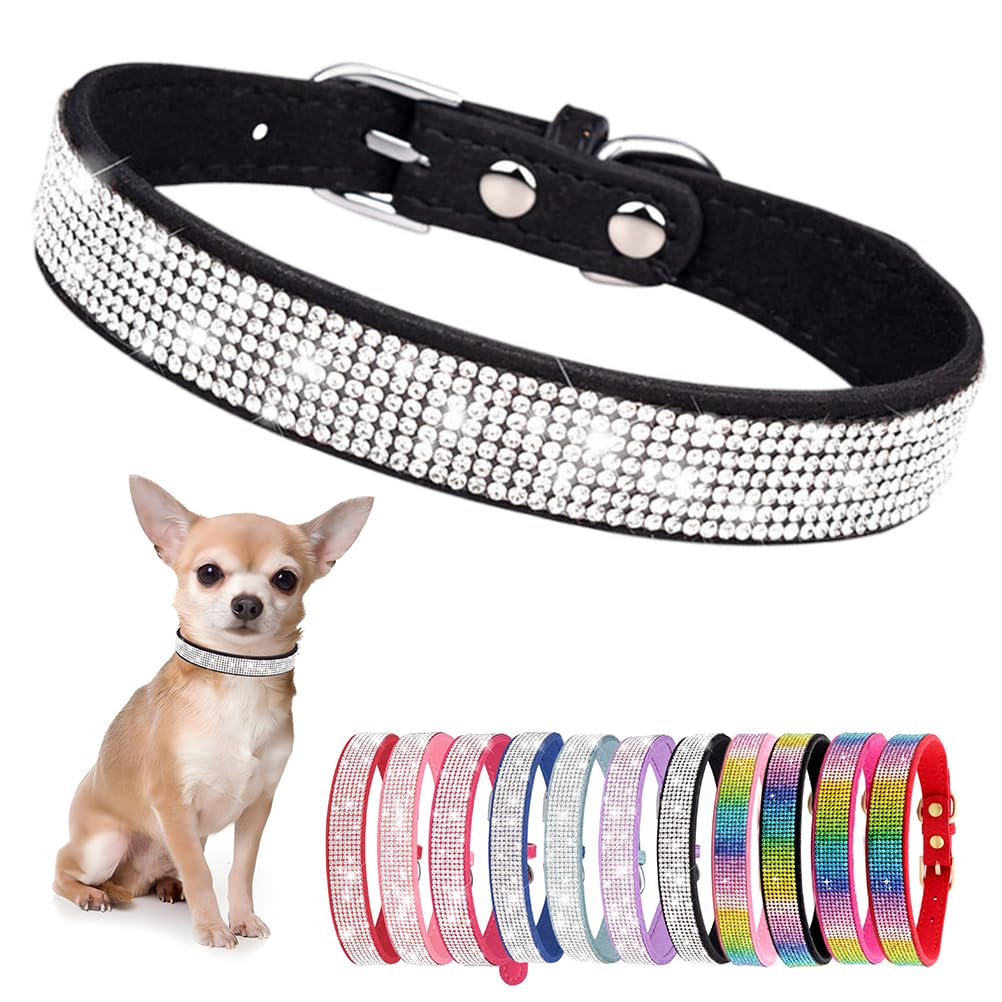 Sparkling Rhinestone Dog Collar - Elegant Crystal Diamond Glitter Pet Collar for Small, Medium & Large Dogs - Soft & Stylish for Puppies, Kittens & Terriers - Perfect for Female Pets & Special Occasions - Black XXL Size - Ideal for Parties, Walks & Photo Shoots