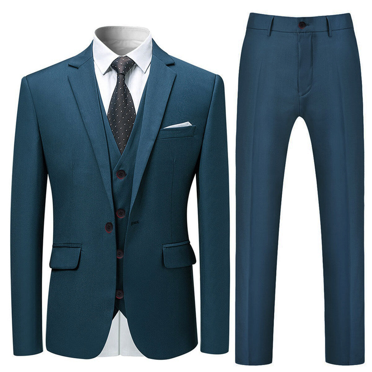 3 Piece Slim Fit Solid Color Jacket - Smart Wedding Formal Suit for Men in Sea Blue | Perfect for Weddings, Proms, Business Meetings & Special Occasions